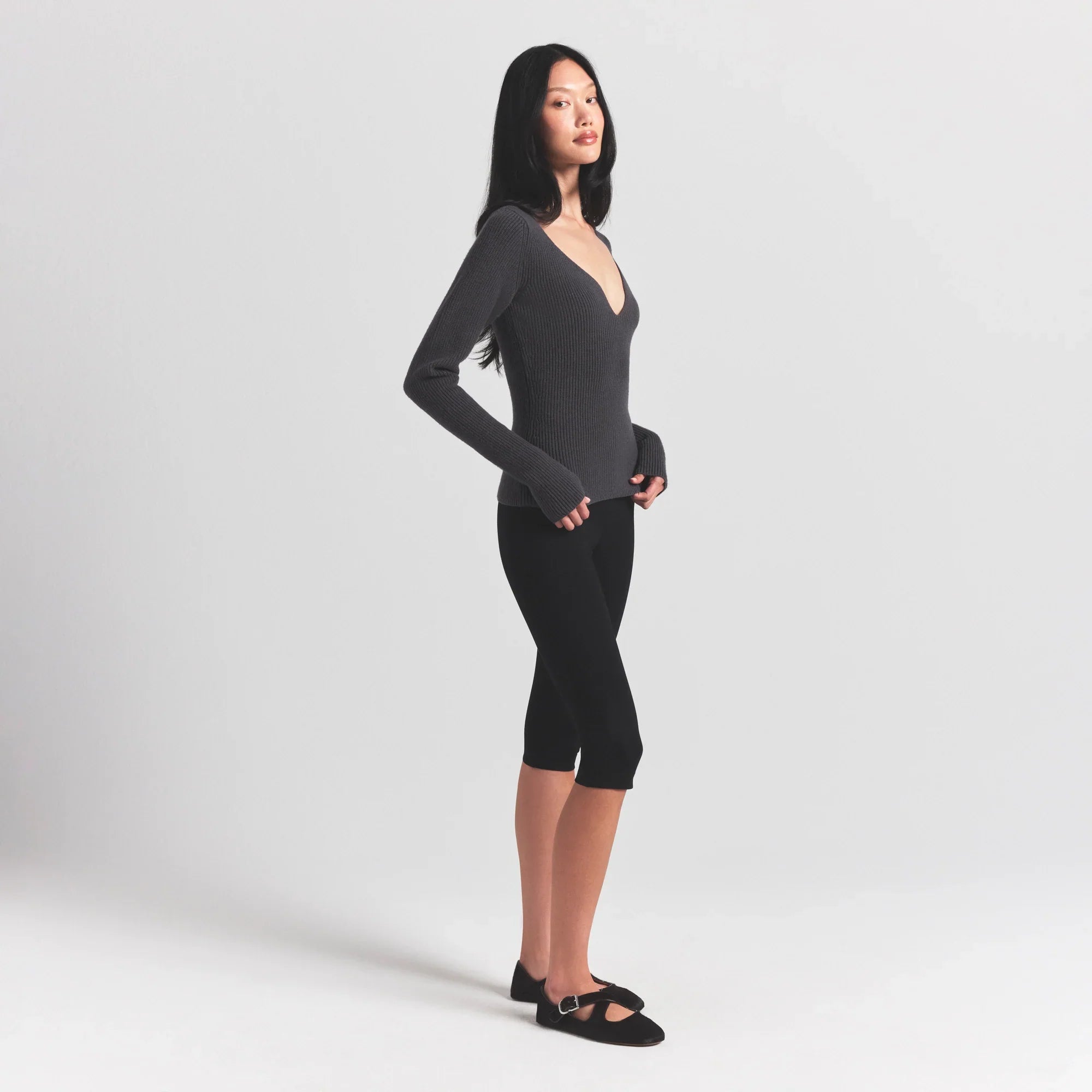 SKIMS SWEATER KNITS RIBBED LONG SLEEVE TOP | ASH - Sneaker Türkiye