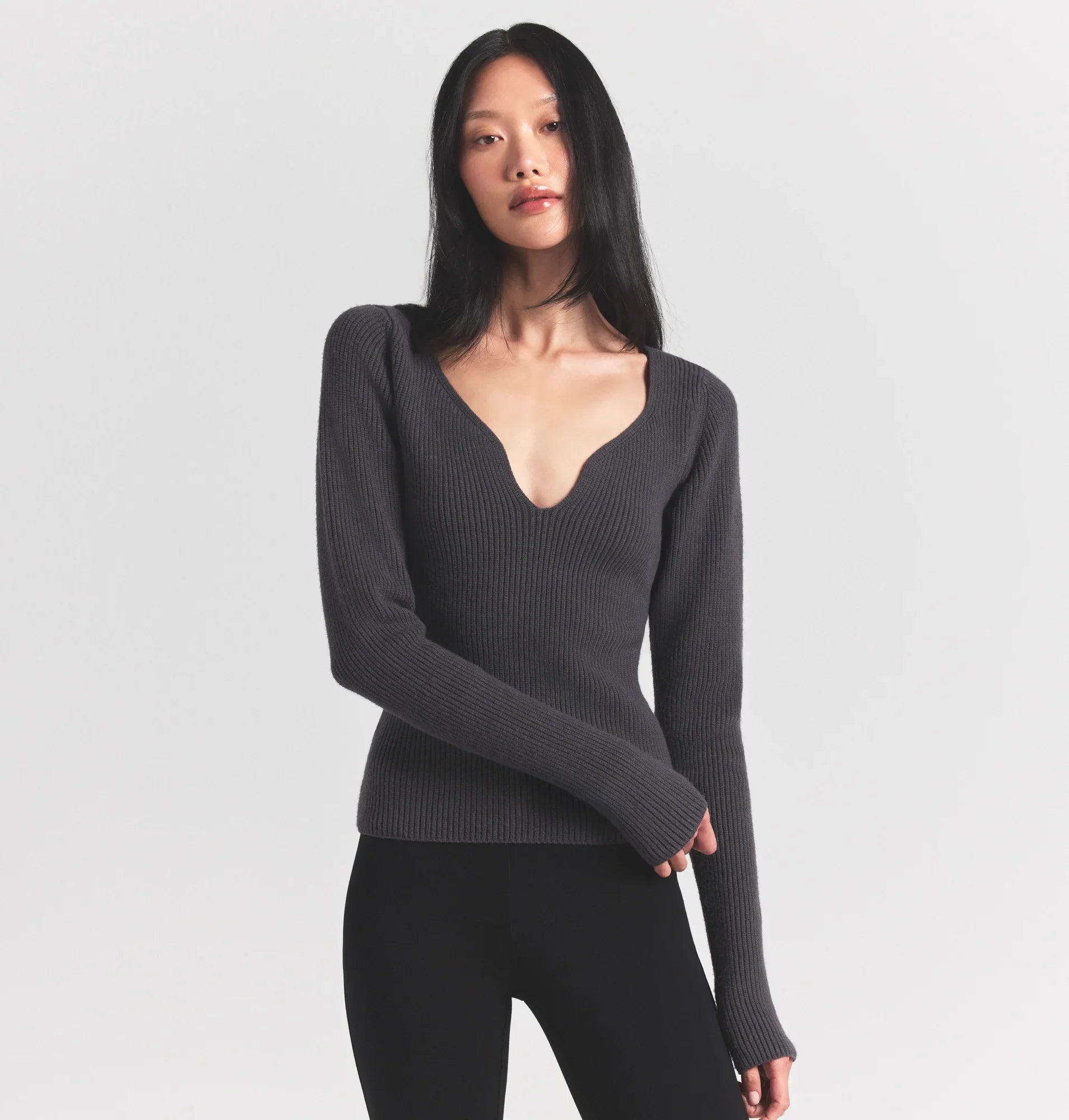 SKIMS SWEATER KNITS RIBBED LONG SLEEVE TOP | ASH - Sneaker Türkiye