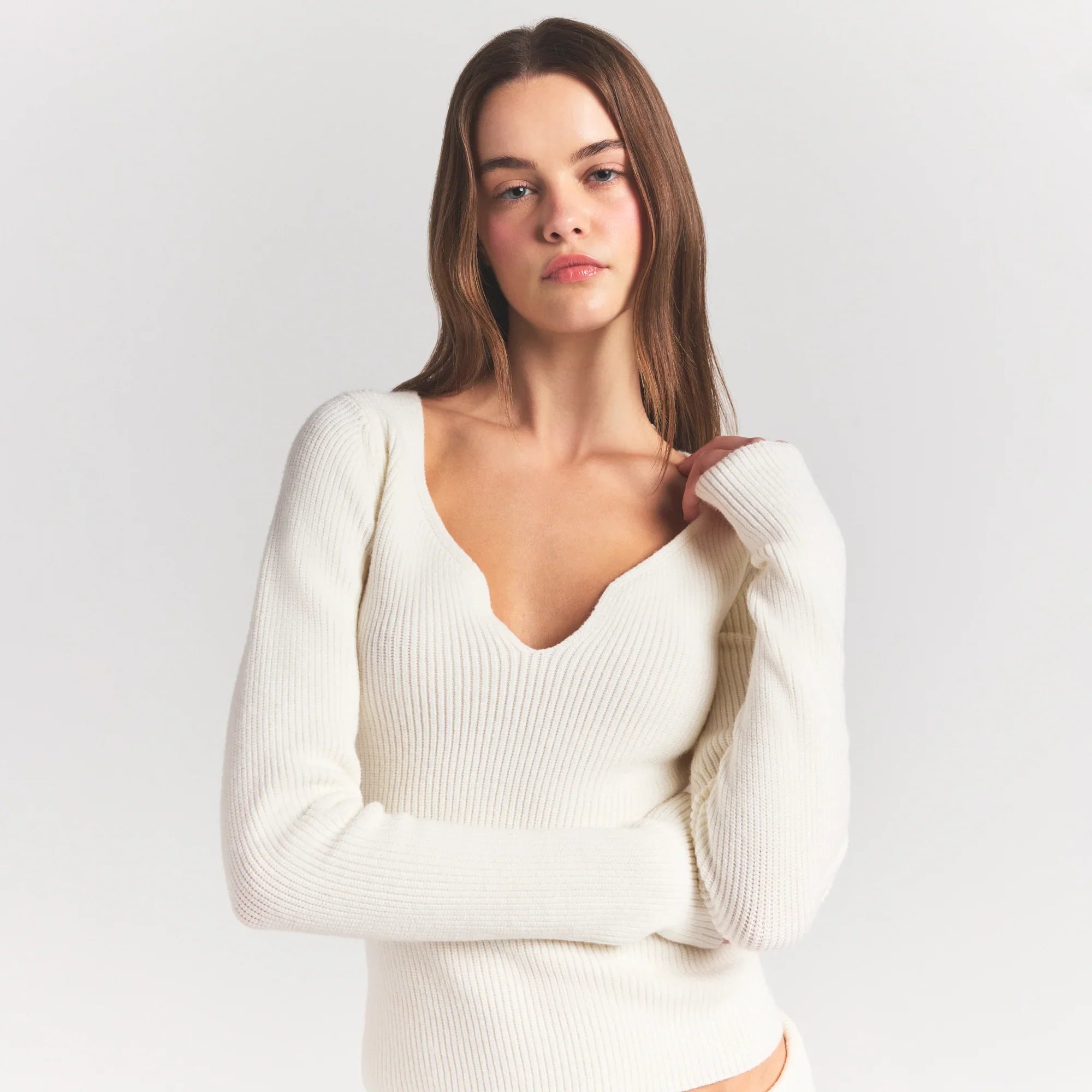 SKIMS SWEATER KNITS RIBBED LONG SLEEVE TOP | IVORY - Sneaker Türkiye