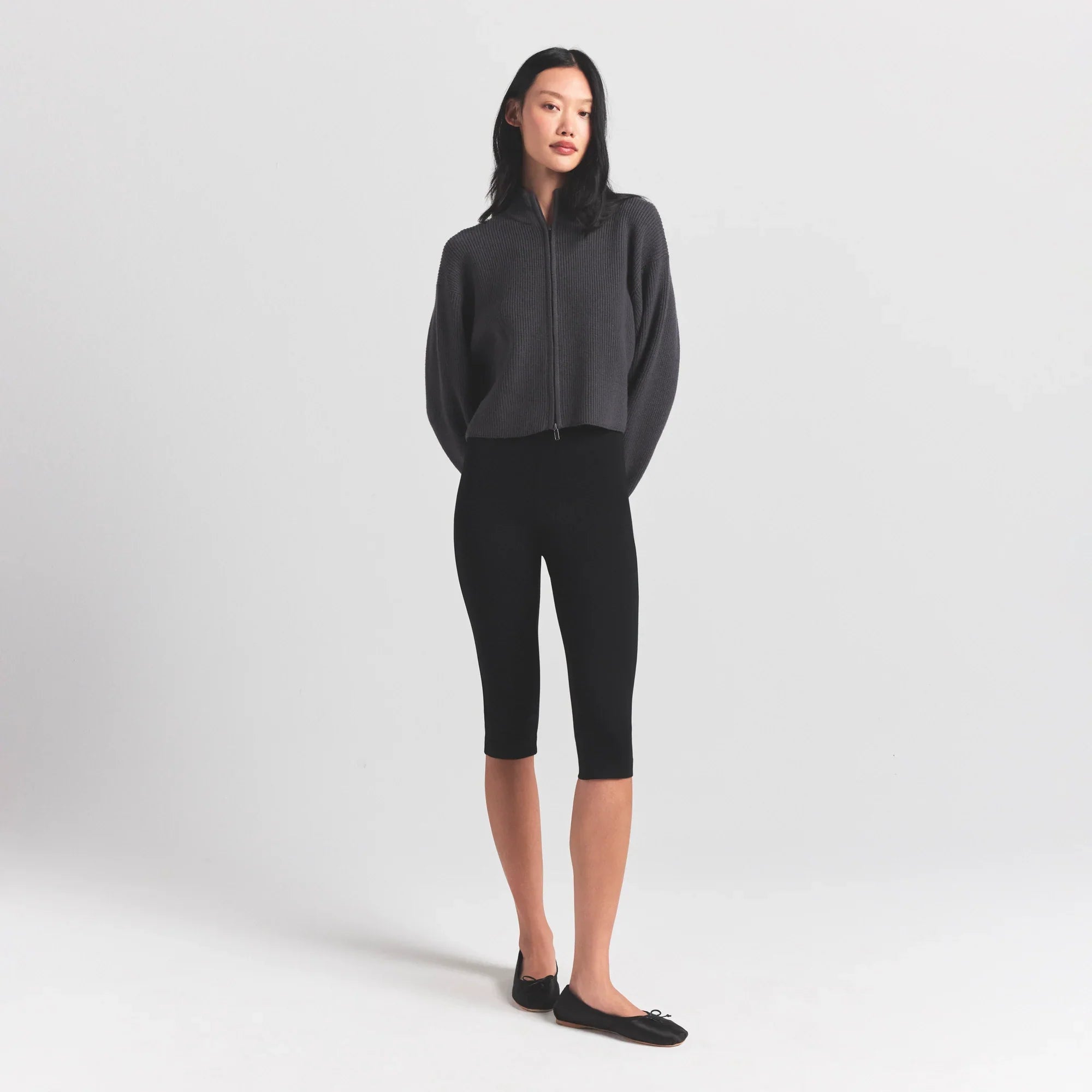 SKIMS SWEATER KNITS RIBBED MOCK NECK ZIP UP | ASH - Sneaker Türkiye