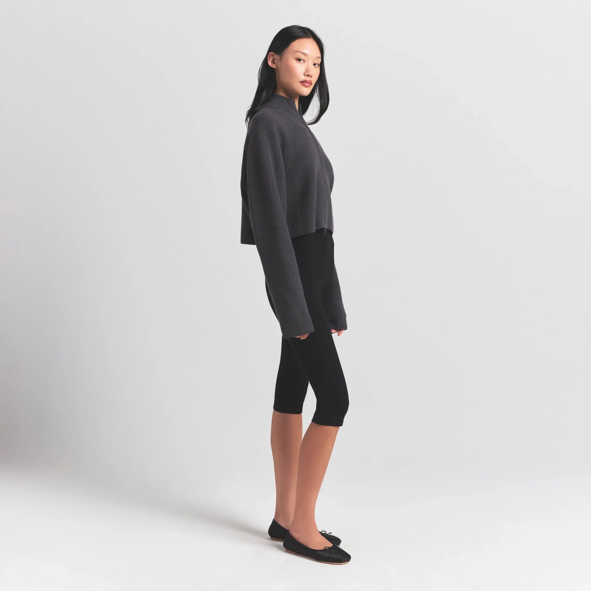 SKIMS SWEATER KNITS RIBBED MOCK NECK ZIP UP | ASH - Sneaker Türkiye