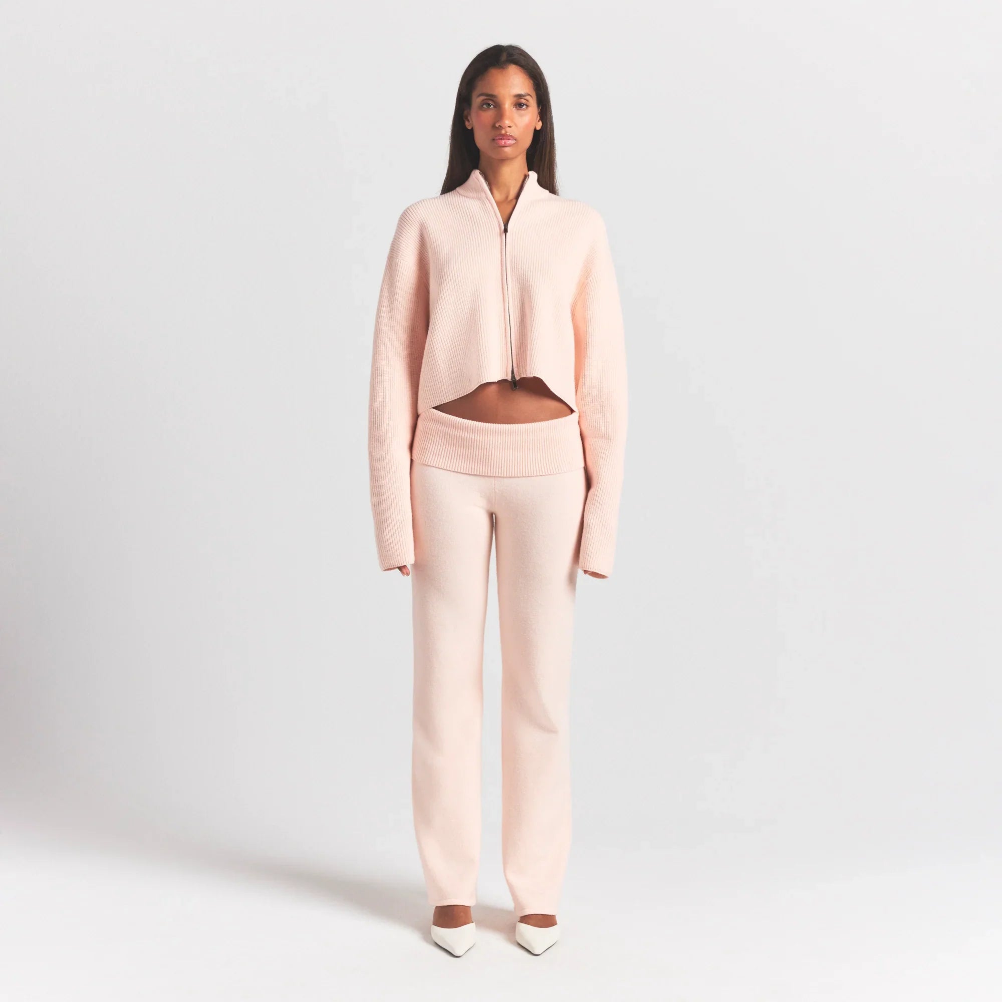 SKIMS SWEATER KNITS RIBBED MOCK NECK ZIP UP | PRIMROSE - Sneaker Türkiye