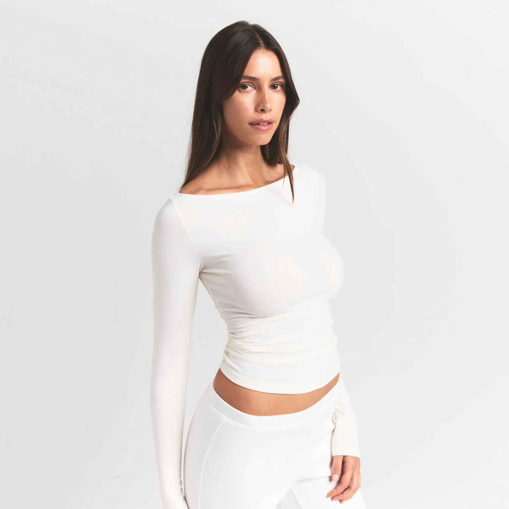 SKIMS COTTON JERSEY LONG SLEEVE BOATNECK TOP | MARBLE - Sneaker Türkiye