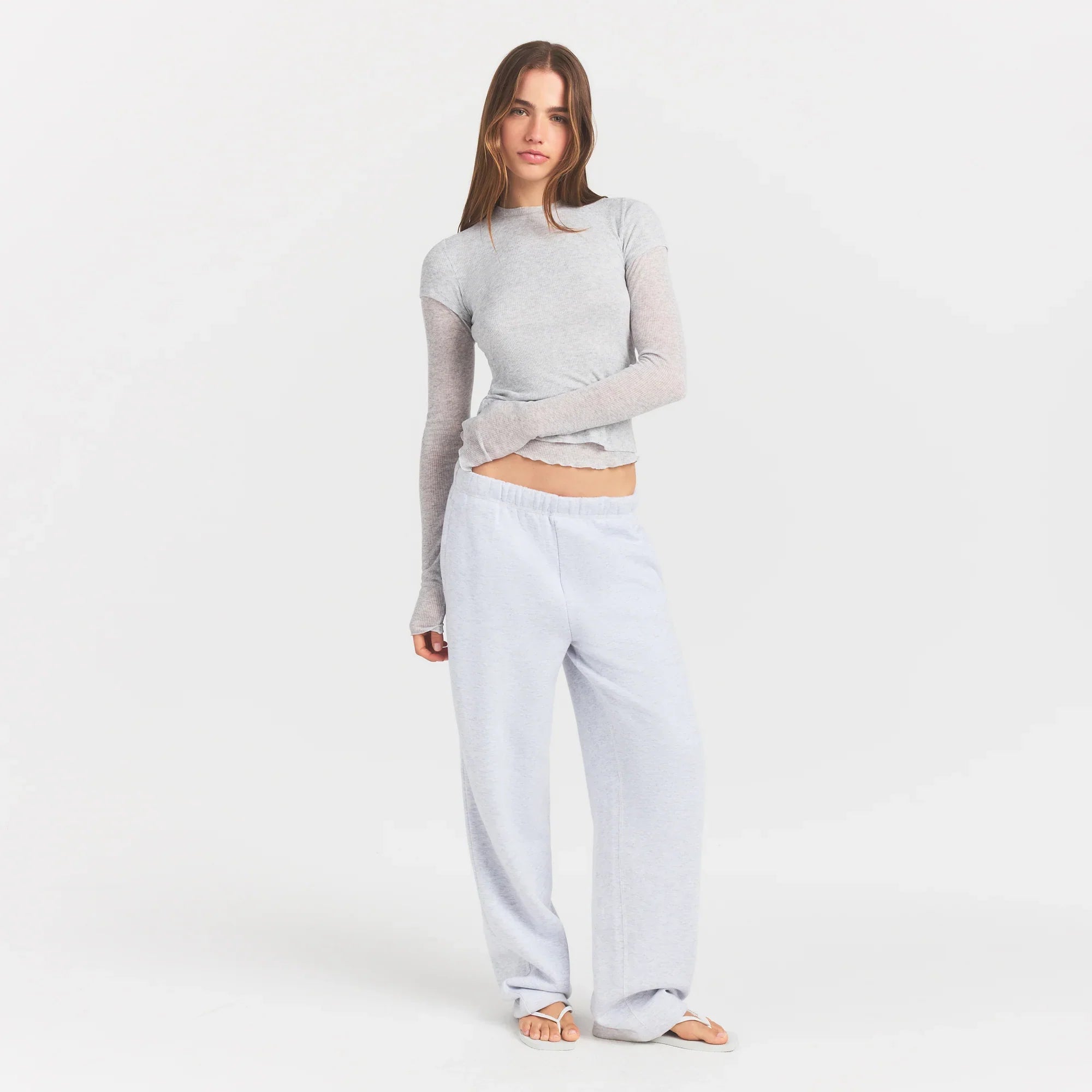 SKIMS SHEER RIB LONG SLEEVE TOP | LIGHT HEATHER GREY - Sneaker Türkiye