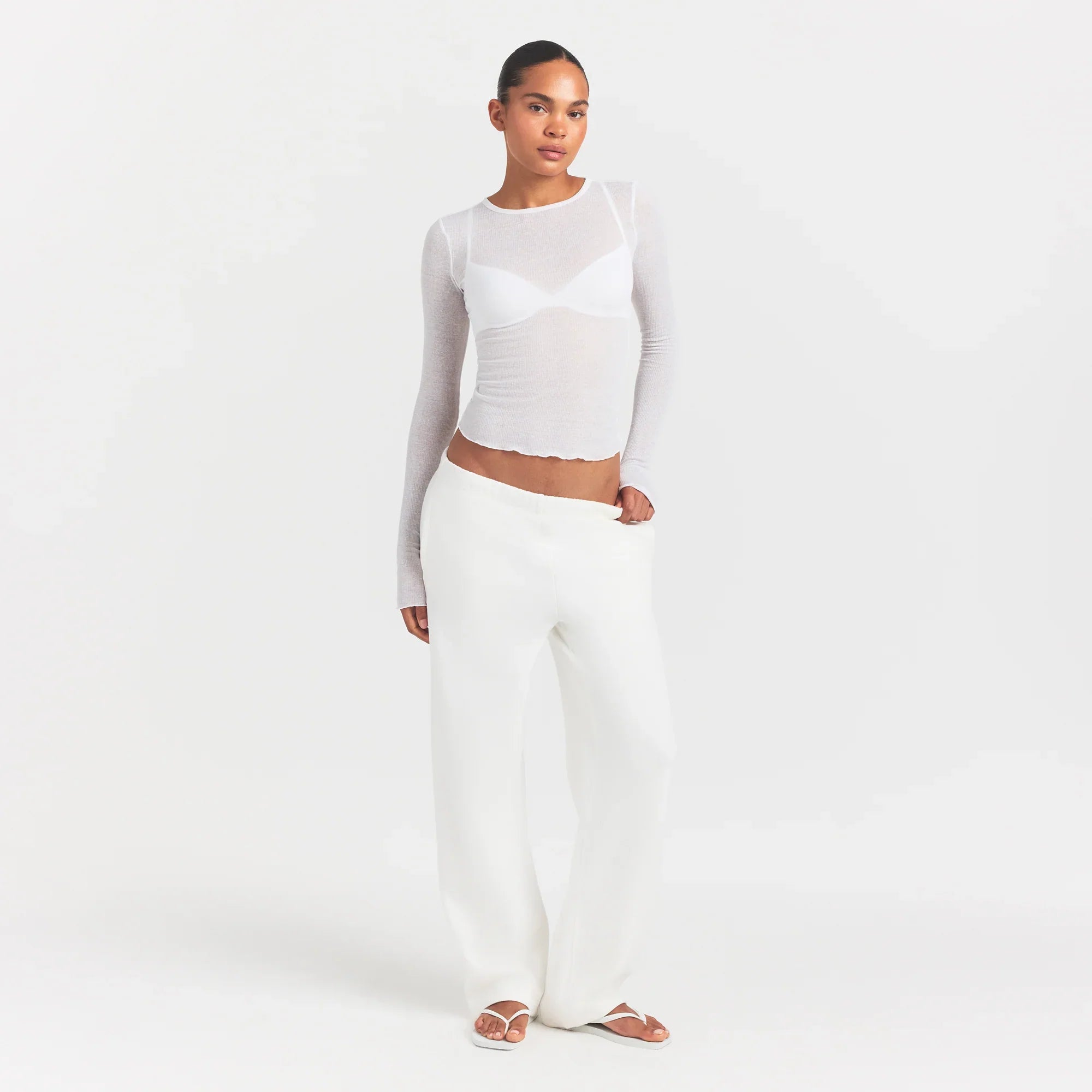 SKIMS SHEER RIB LONG SLEEVE TOP | SNOW - Sneaker Türkiye