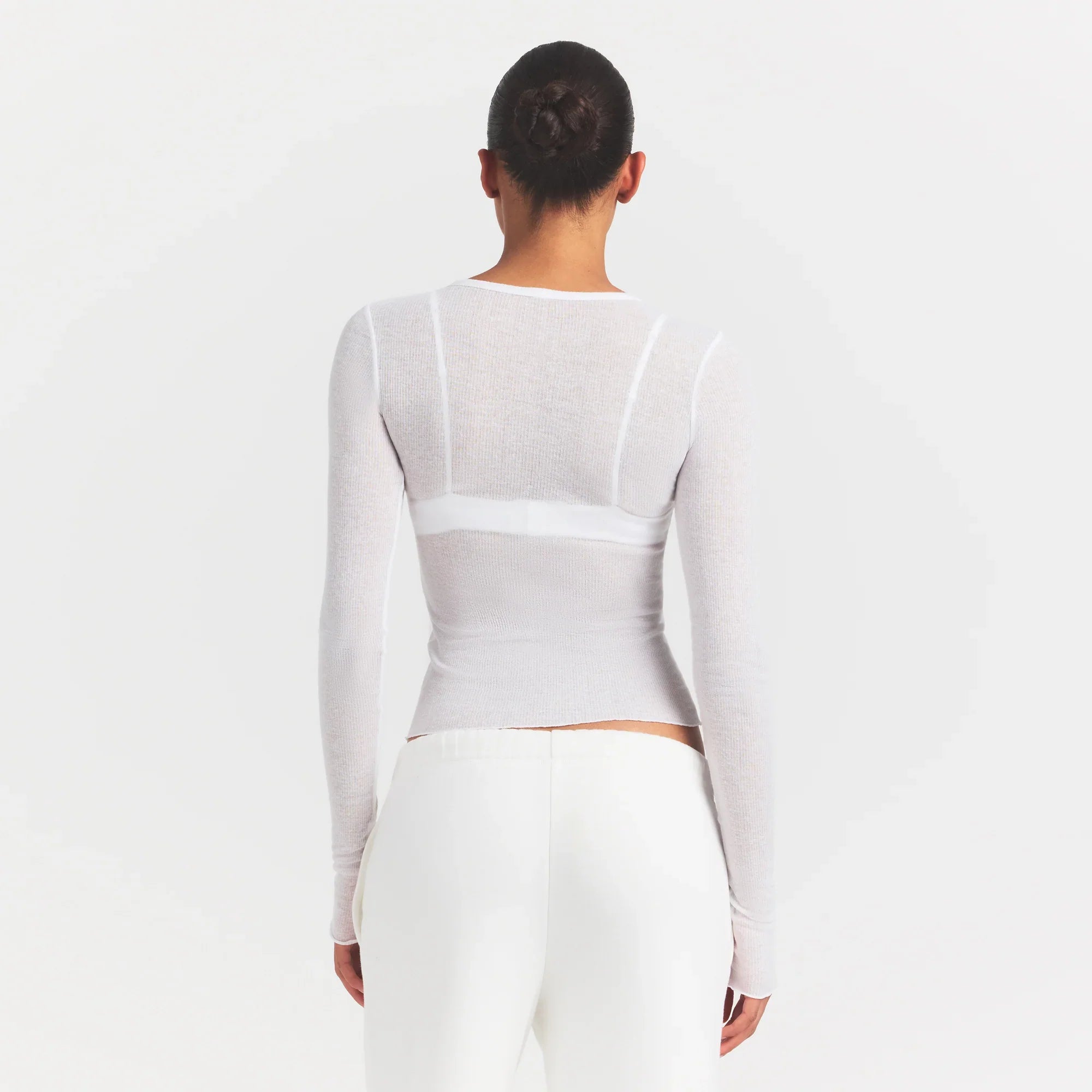 SKIMS SHEER RIB LONG SLEEVE TOP | SNOW - Sneaker Türkiye