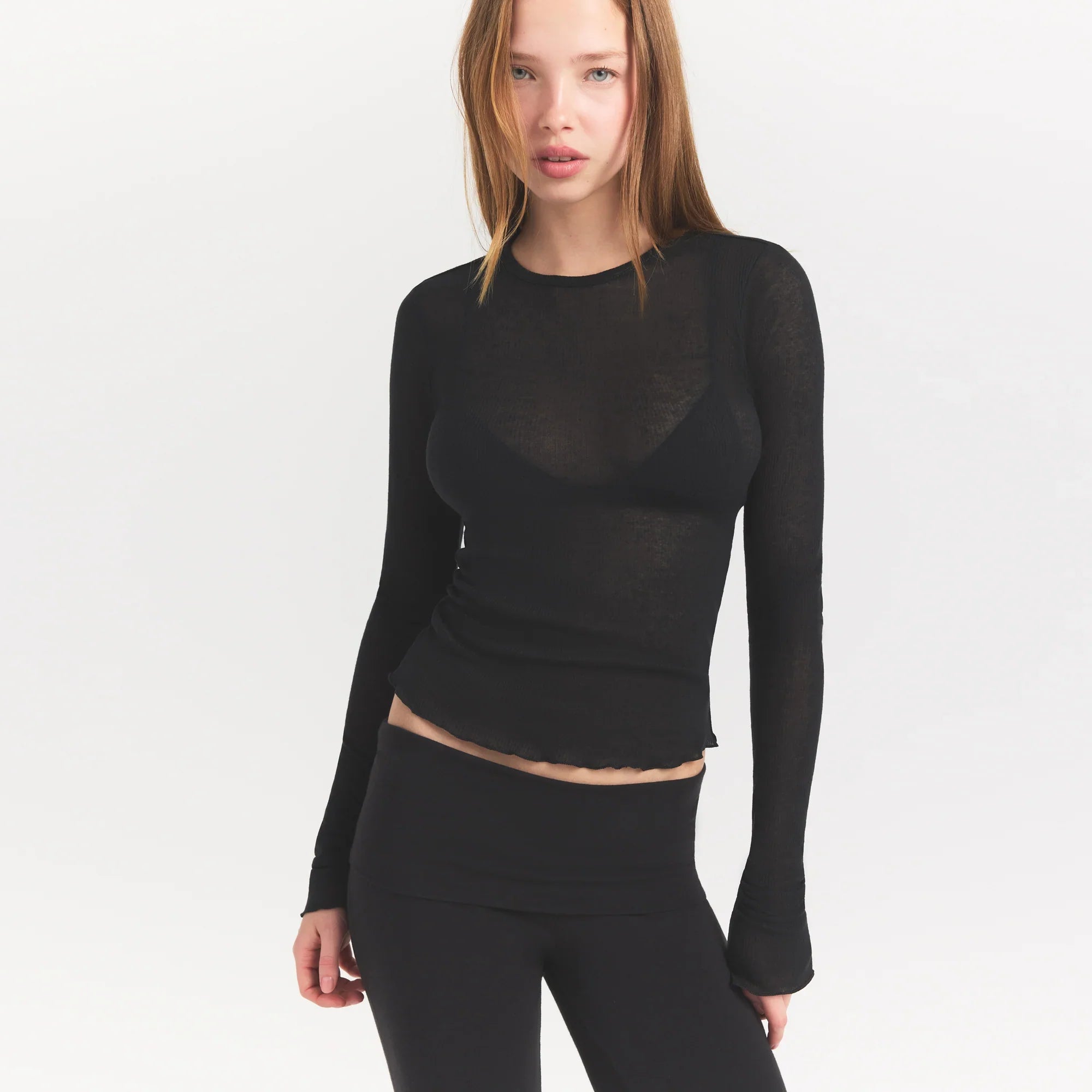 SKIMS SHEER RIB LONG SLEEVE TOP | SOOT - Sneaker Türkiye