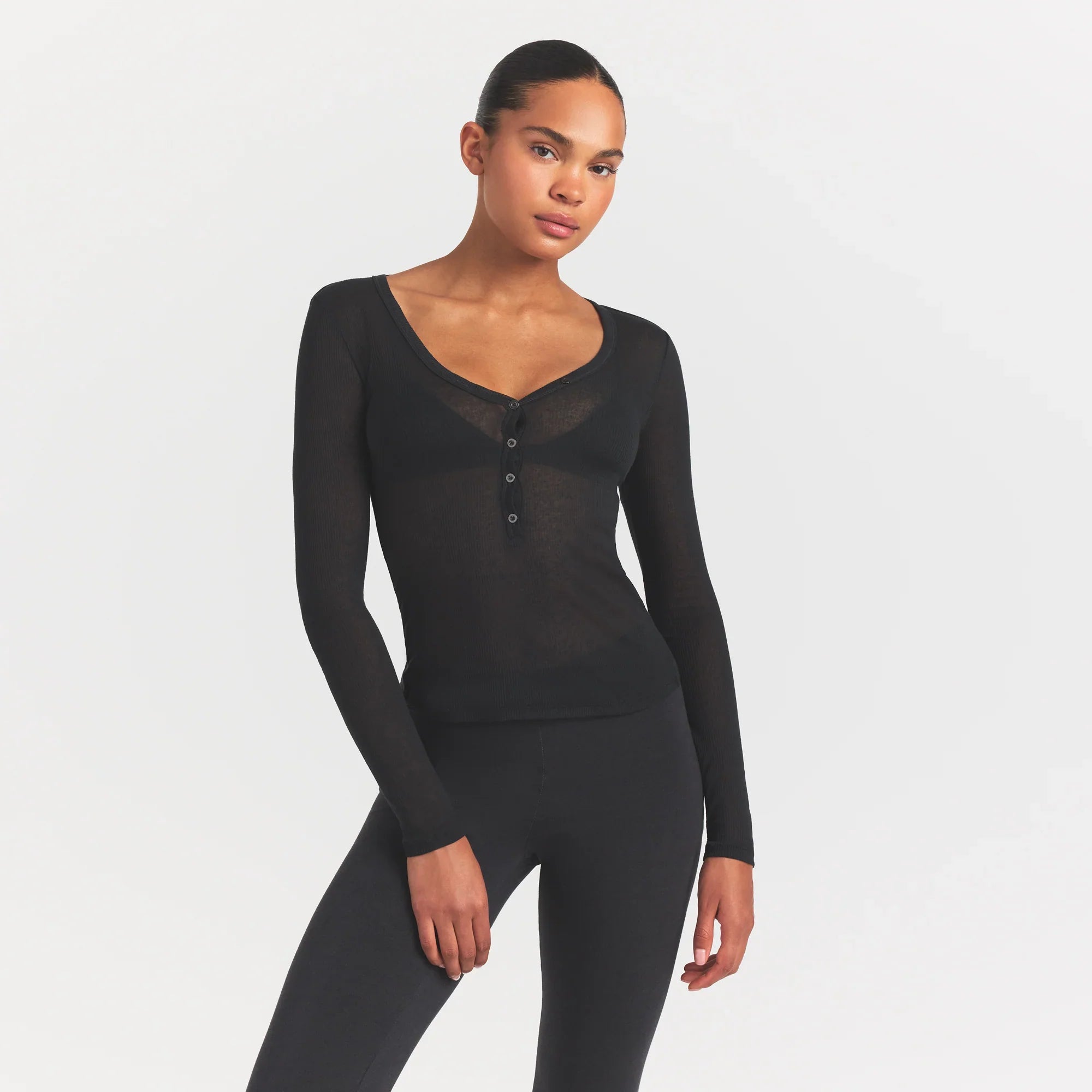 SKIMS SHEER RIB HENLEY | SOOT - Sneaker Türkiye
