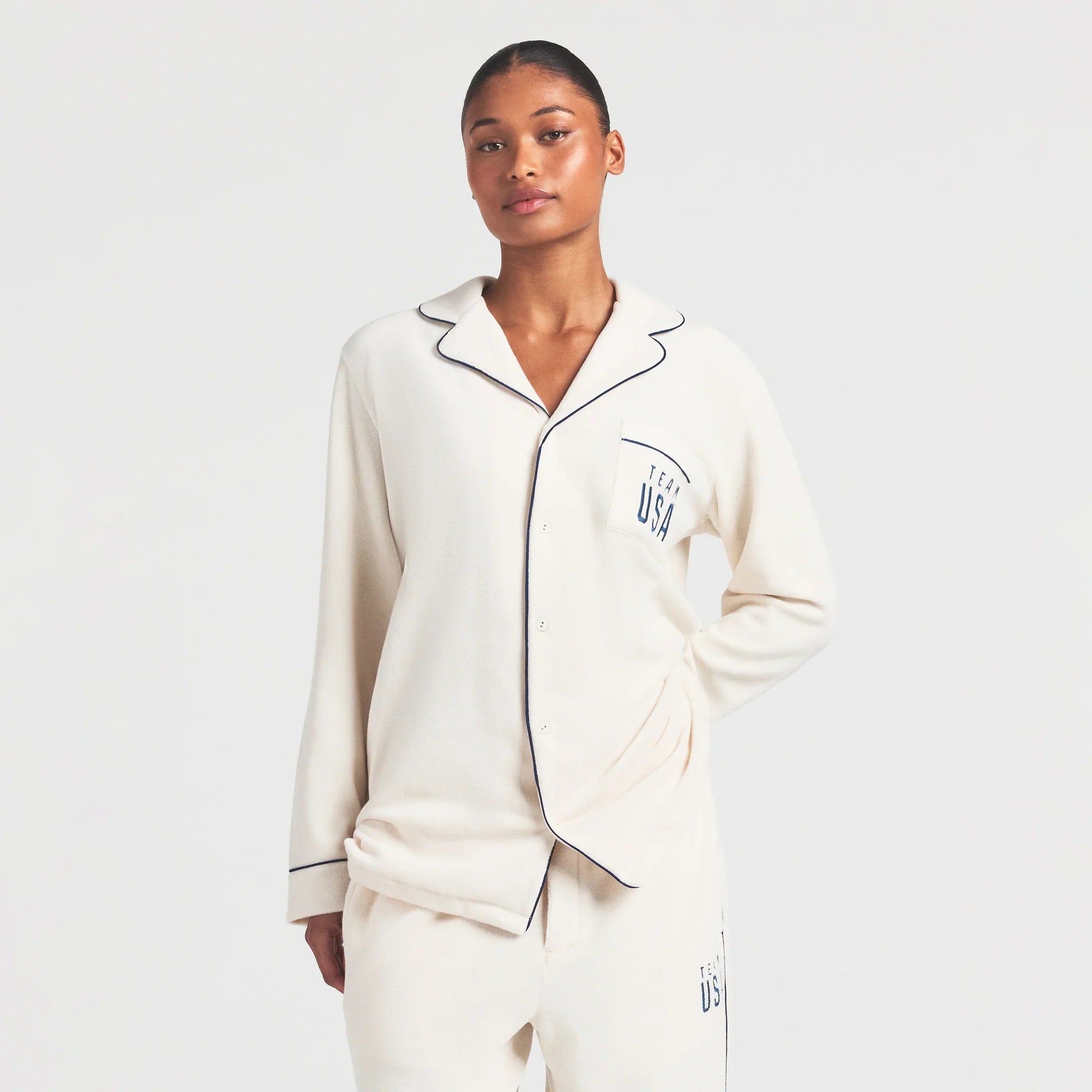 SKIMS FOR TEAM USA FLEECE UNISEX OLYMPIC OVERBedenD SLEEP TOP | ECRU - Sneaker Türkiye