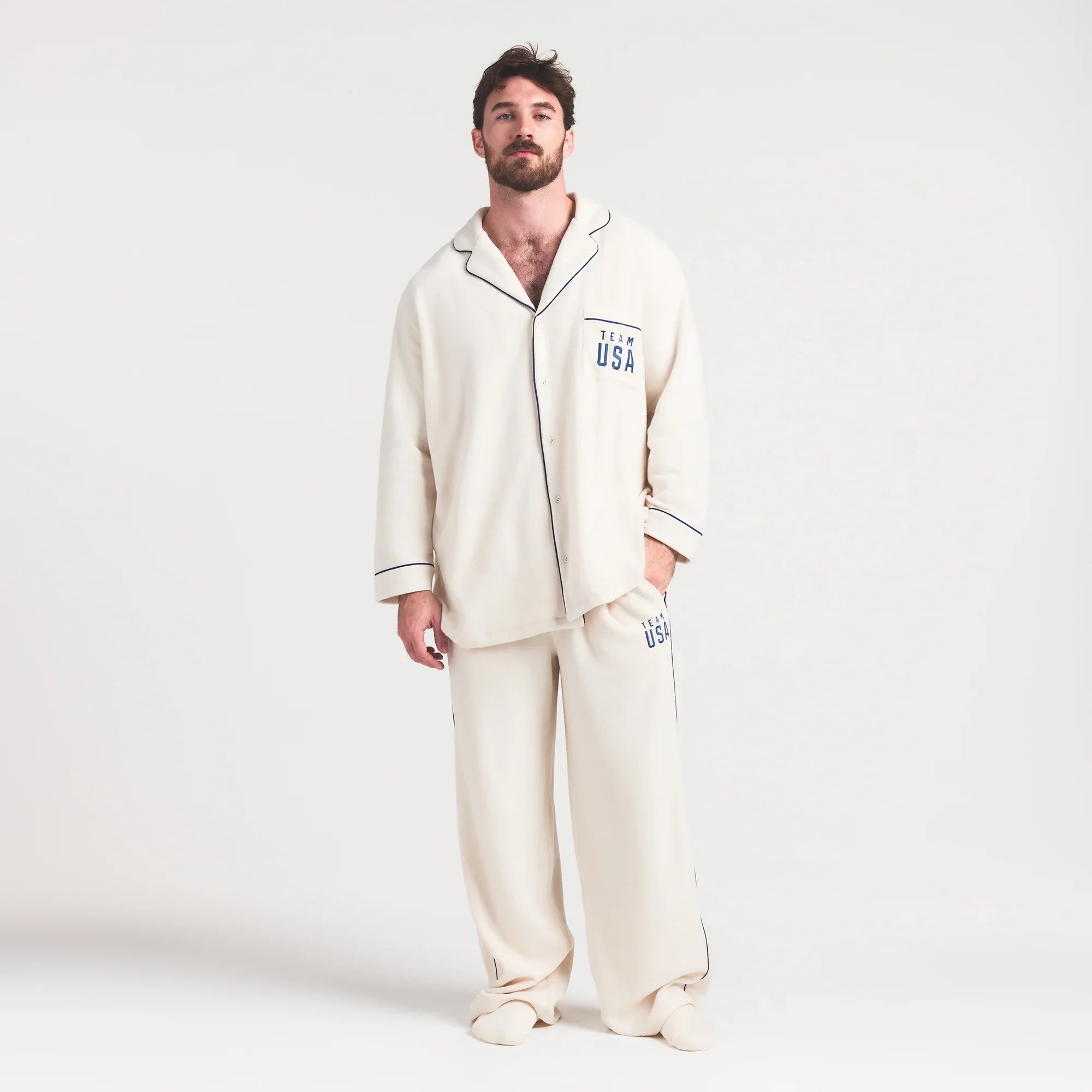 SKIMS FOR TEAM USA FLEECE UNISEX OLYMPIC OVERBedenD SLEEP TOP | ECRU - Sneaker Türkiye
