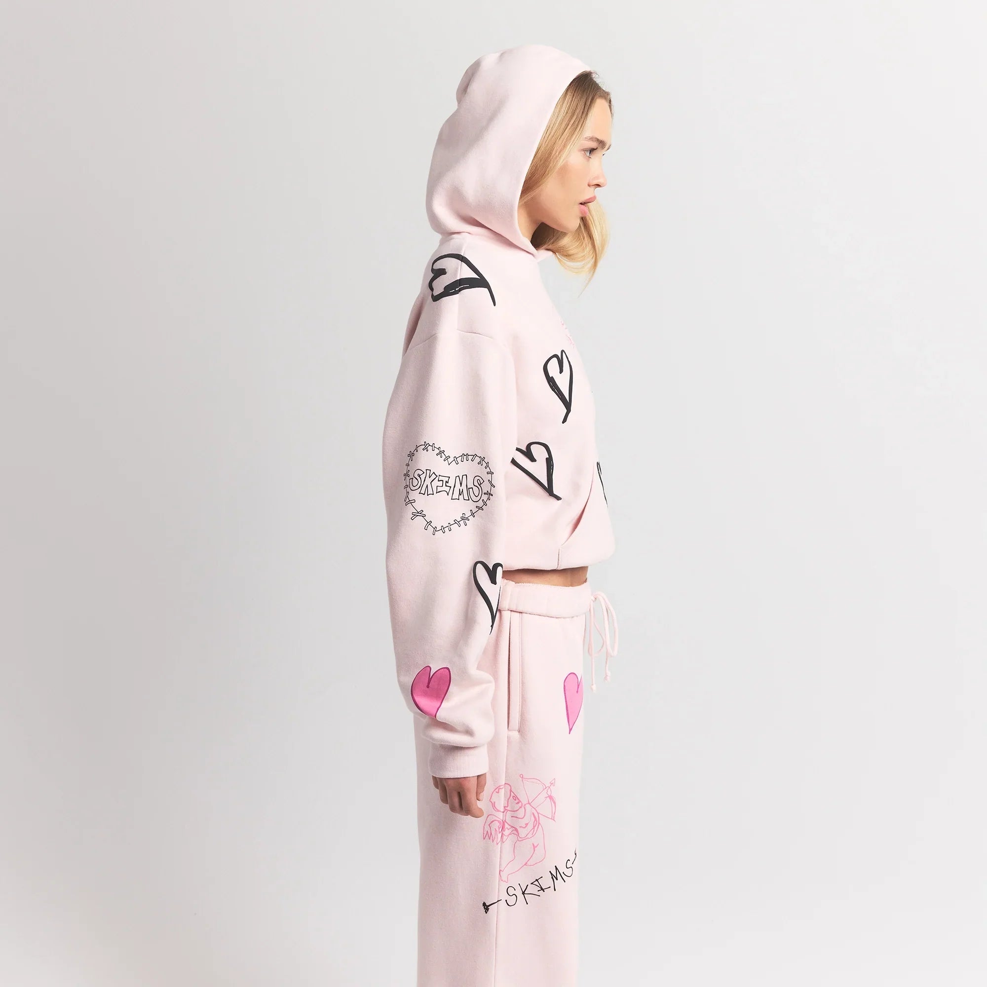 SKIMS COTTON FLEECE CLASSIC HOODIE | BARELY PINK ANGEL SKETCH - Sneaker Türkiye