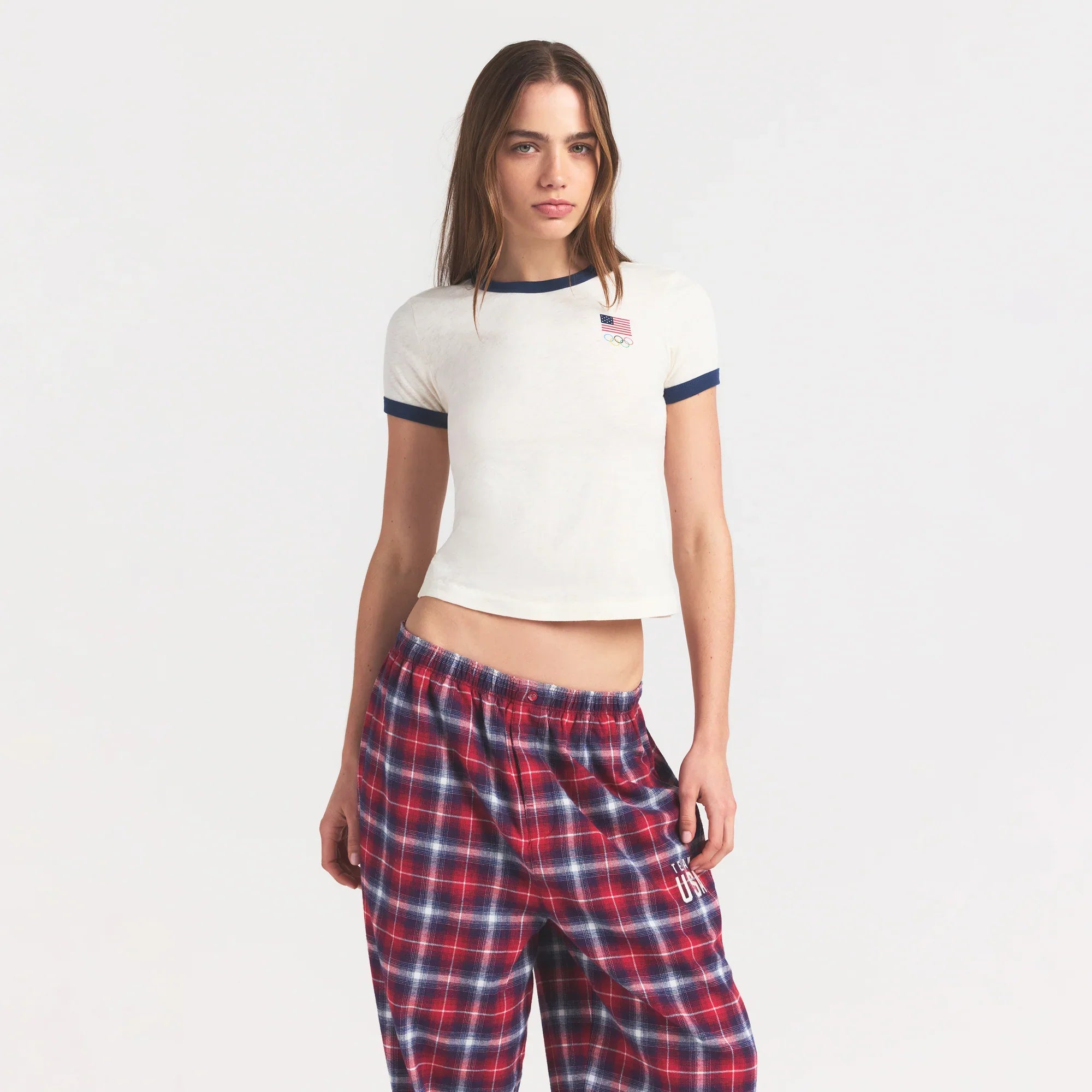 SKIMS FOR TEAM USA WORN IN JERSEY OLYMPIC SHRUNKEN T-SHIRT | ECRU - Sneaker Türkiye