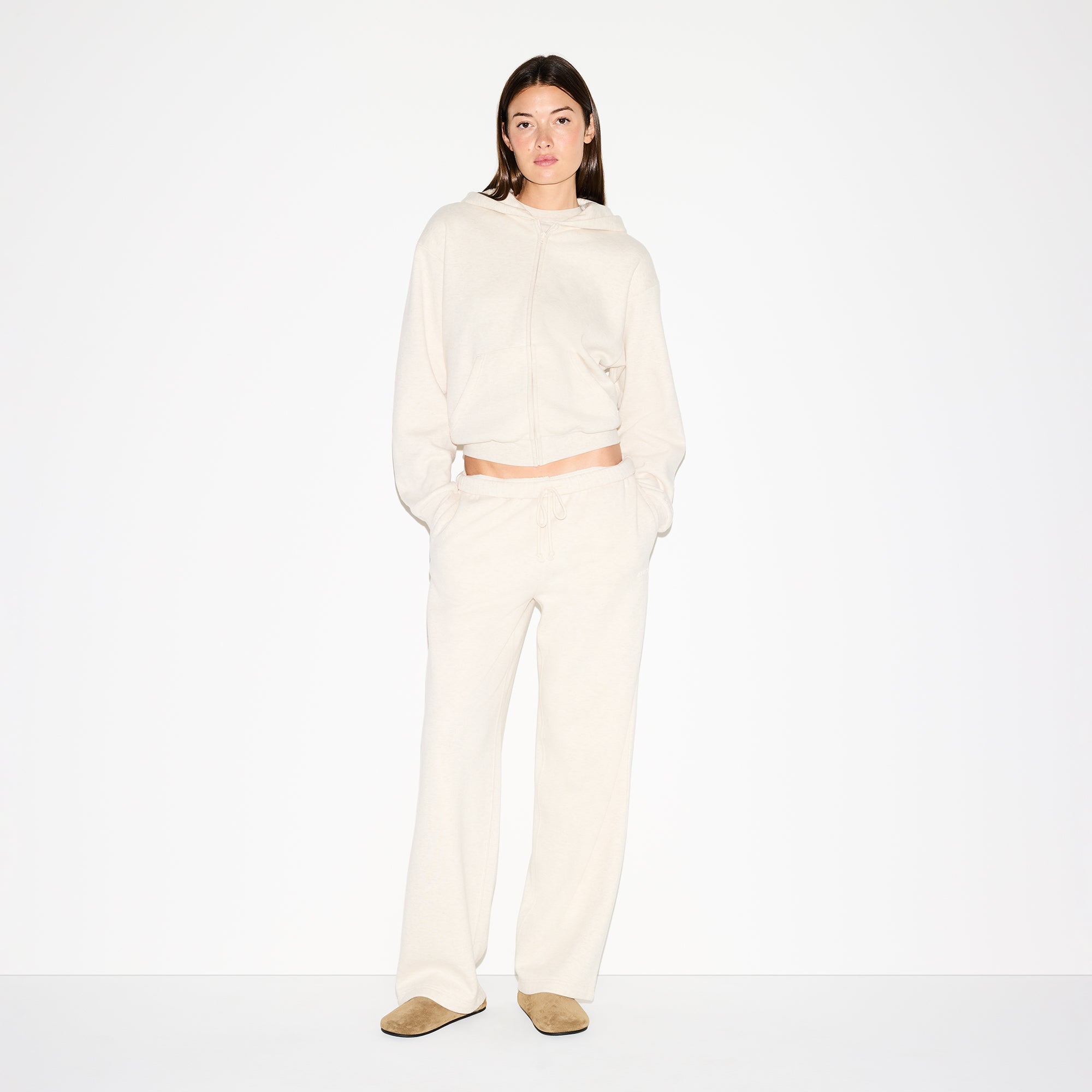 SKIMS COTTON FLEECE CLASSIC ZIP UP HOODIE | OATMEAL HEATHER - Sneaker Türkiye