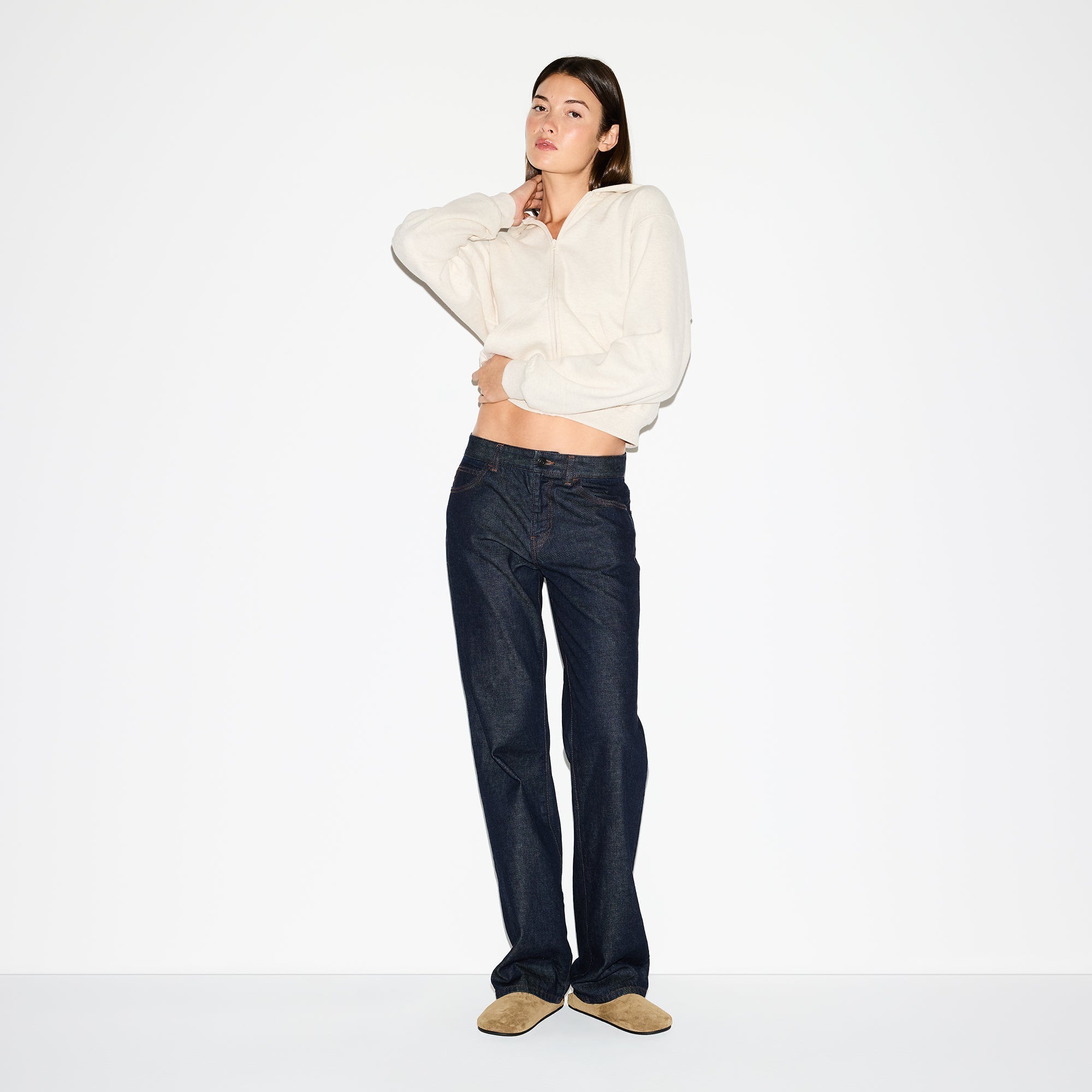 SKIMS COTTON FLEECE CLASSIC ZIP UP HOODIE | OATMEAL HEATHER - Sneaker Türkiye