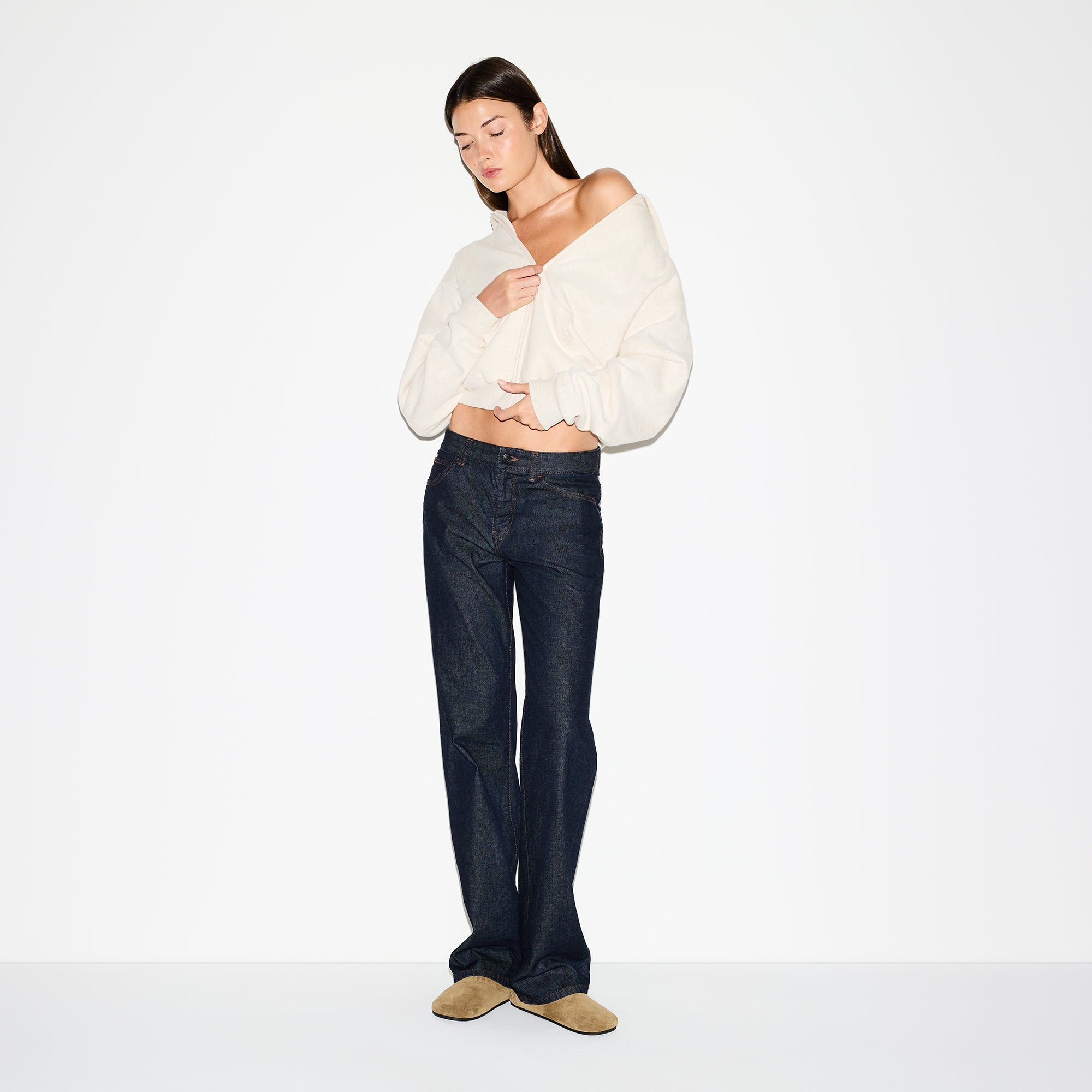 SKIMS COTTON FLEECE CLASSIC ZIP UP HOODIE | OATMEAL HEATHER - Sneaker Türkiye