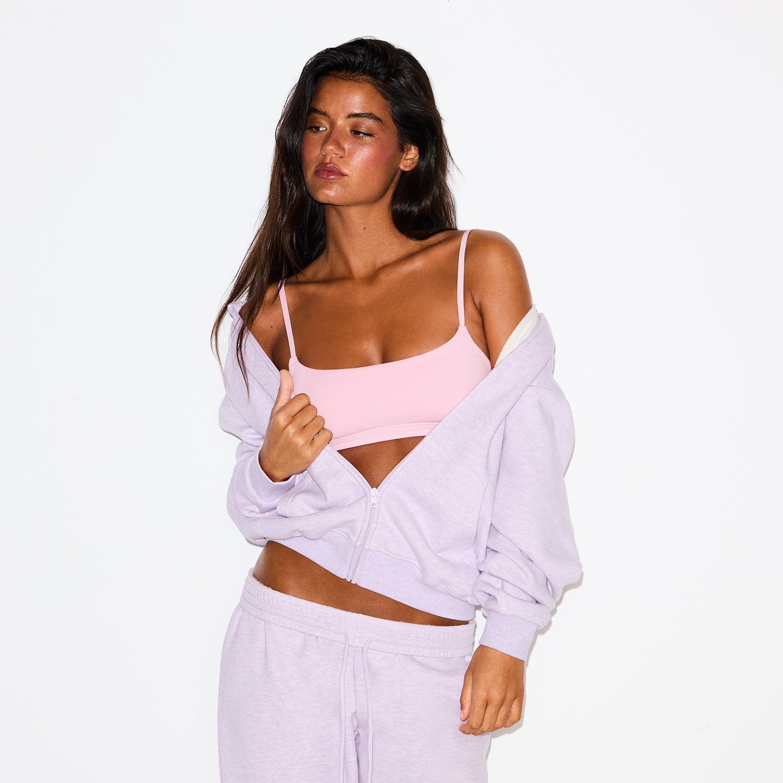 SKIMS COTTON FLEECE CLASSIC ZIP UP HOODIE | PURPLE HEATHER - Sneaker Türkiye