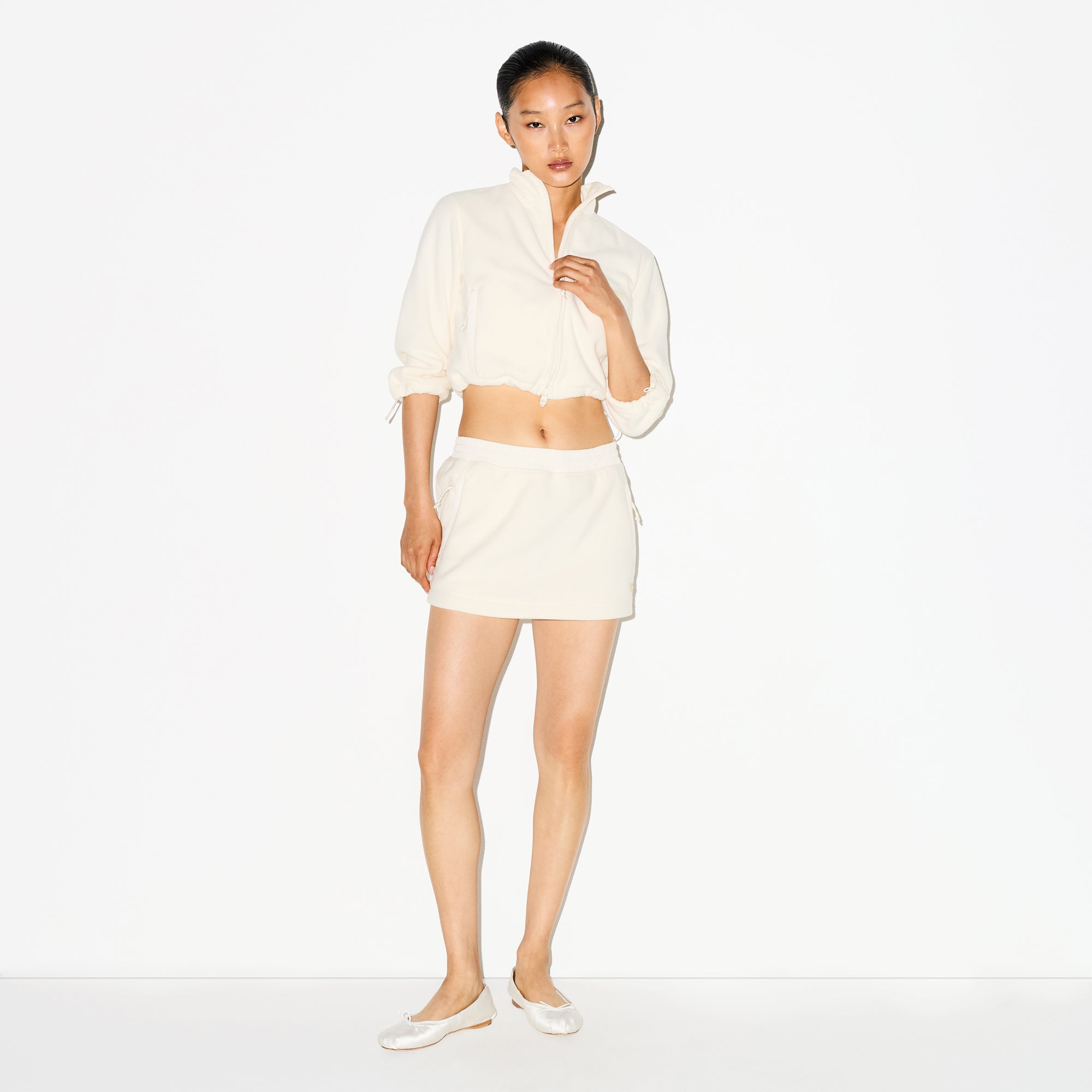 SKIMS OUTDOOR FLEECE CROPPED 3/4 SLEEVE JACKET | ECRU - Sneaker Türkiye