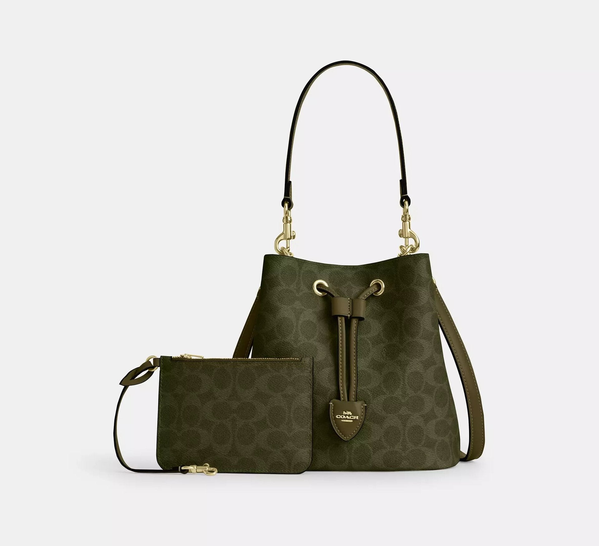 Coach Rowan Bucket Bag In Signature – Gold/Olive - Sneaker Türkiye