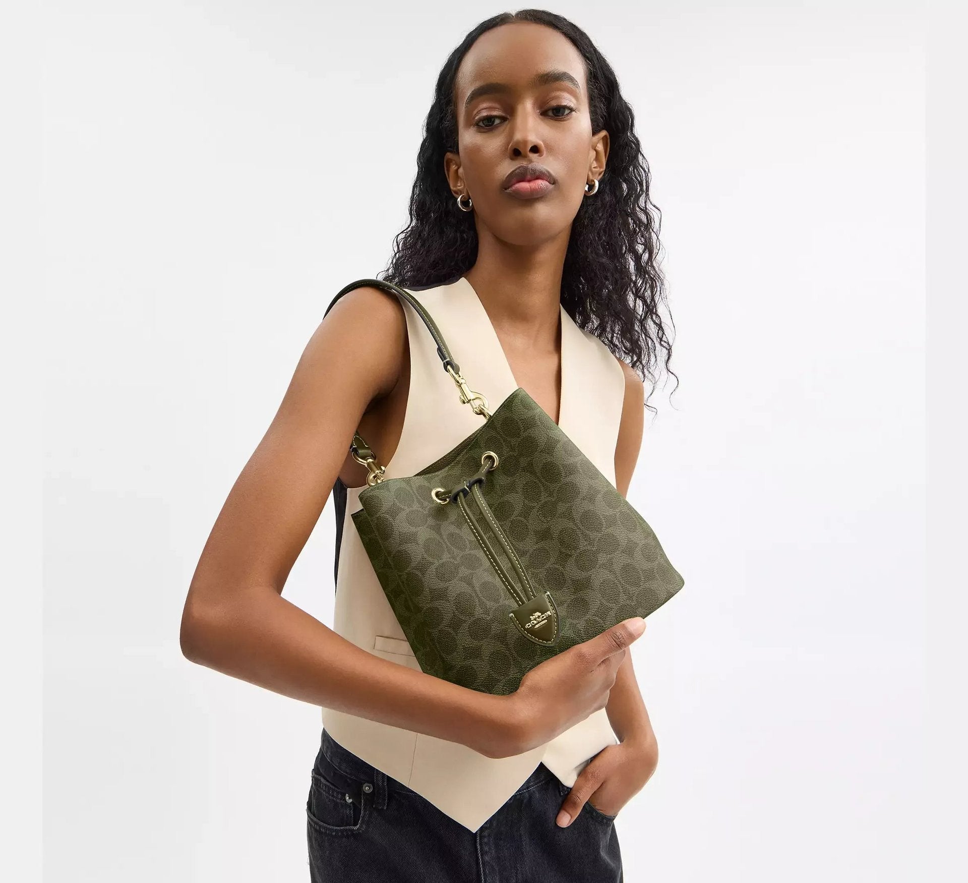 Coach Rowan Bucket Bag In Signature – Gold/Olive - Sneaker Türkiye