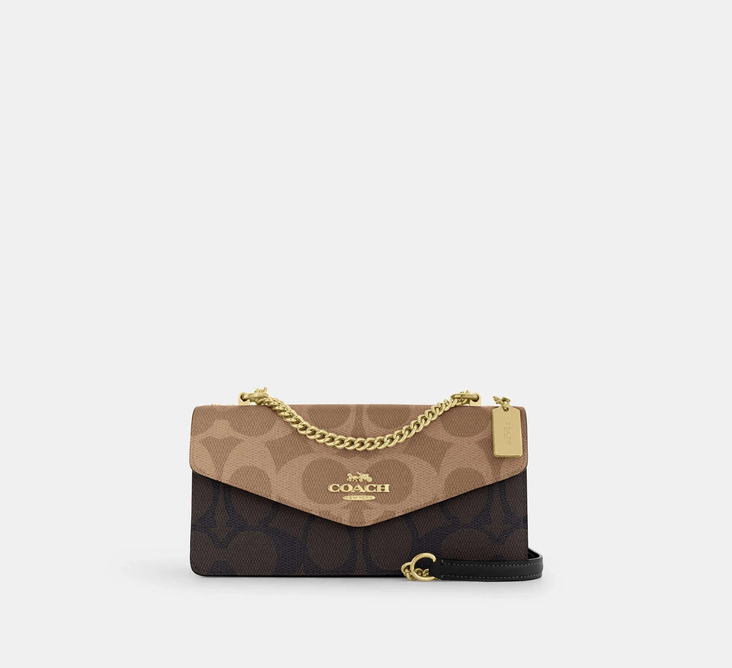 Coach Klare Envelope Crossbody Bag In Blocked Signature – Gold/Walnut/Tan - Sneaker Türkiye