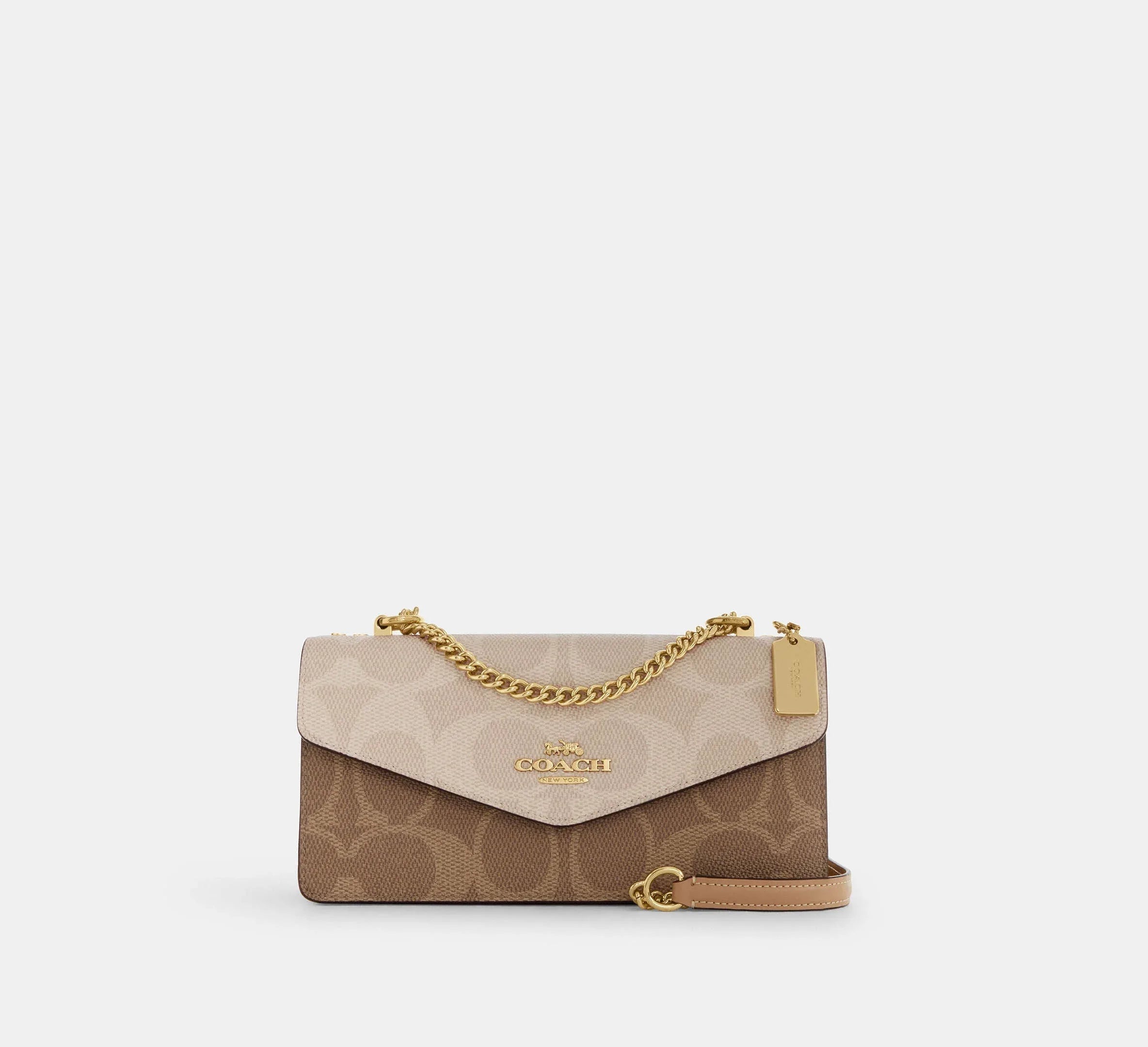 Coach Klare Envelope Crossbody Bag In Blocked Signature – Gold/Sand/Tan - Sneaker Türkiye