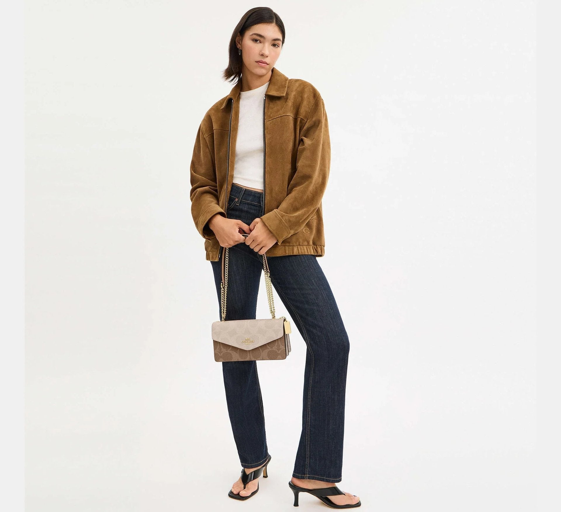 Coach Klare Envelope Crossbody Bag In Blocked Signature – Gold/Sand/Tan - Sneaker Türkiye