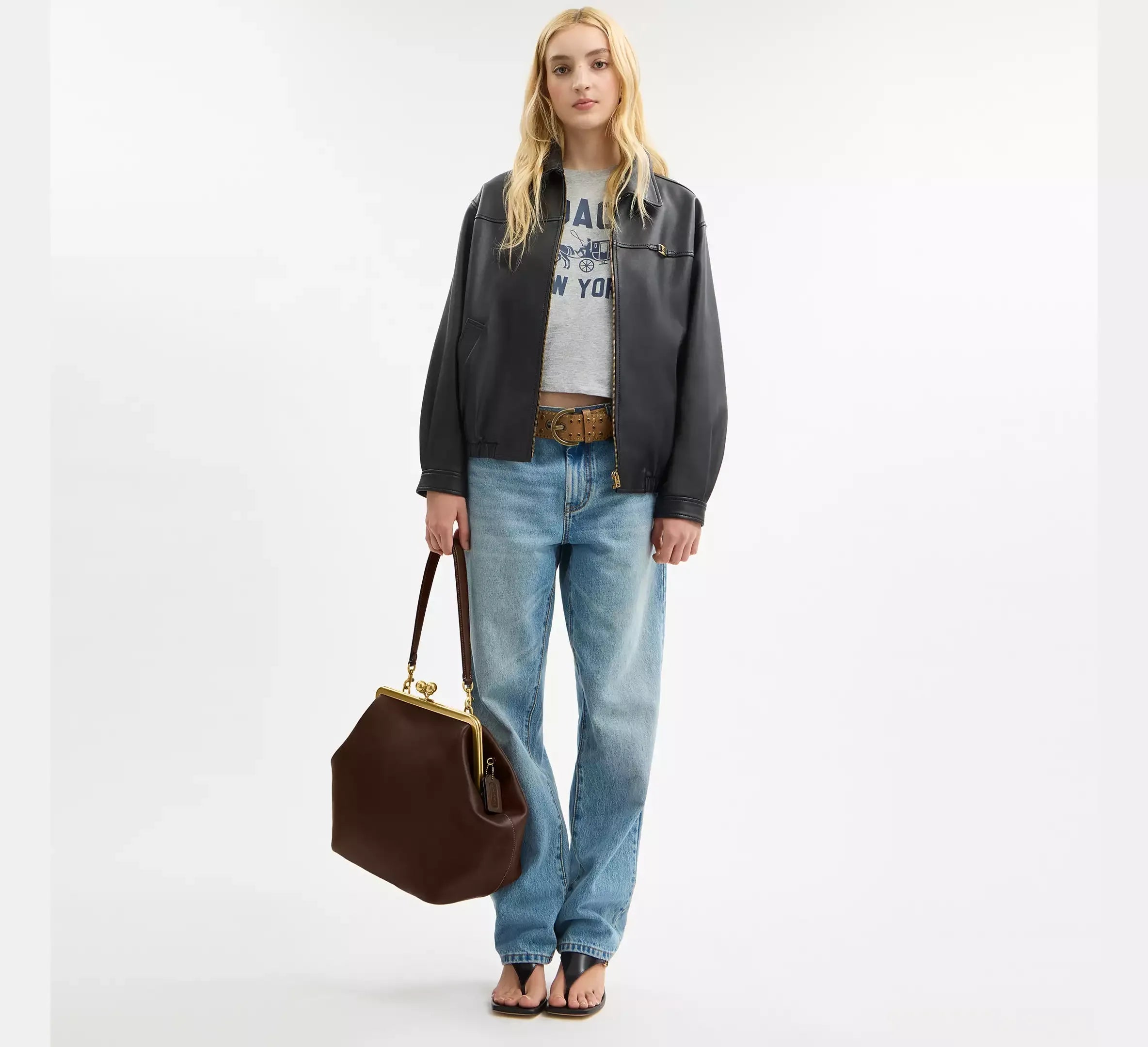 Coach Large Kisslock Frame Bag SEZON – Brass/Dark Brown - Sneaker Türkiye