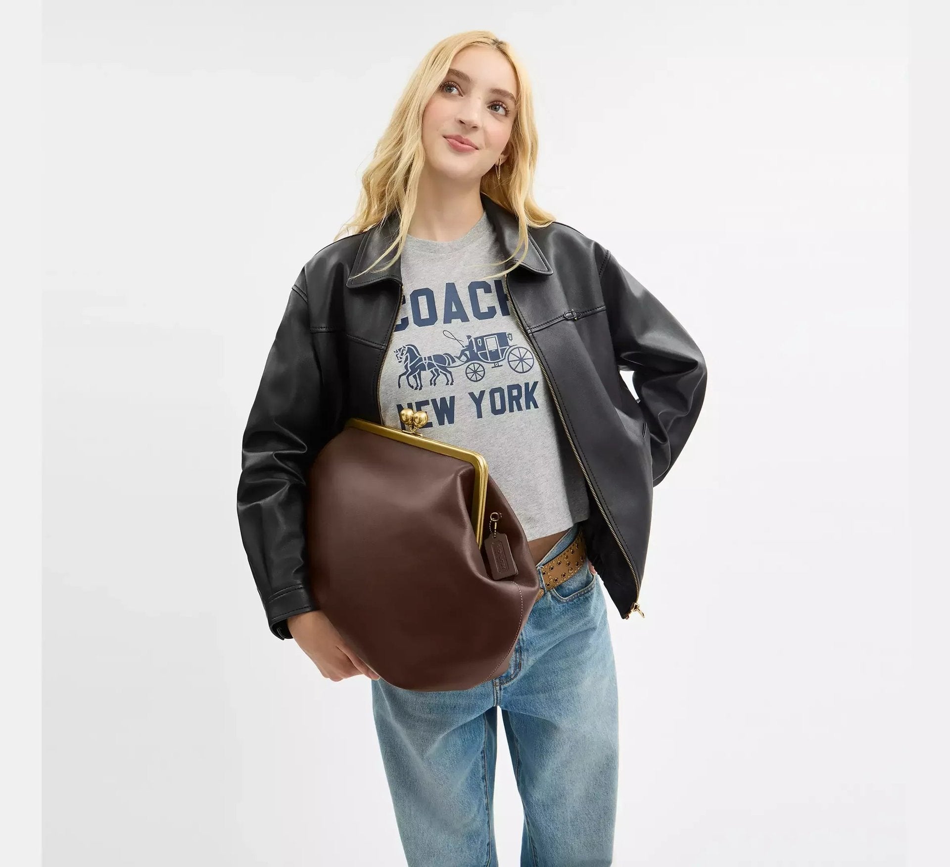 Coach Large Kisslock Frame Bag SEZON – Brass/Dark Brown - Sneaker Türkiye
