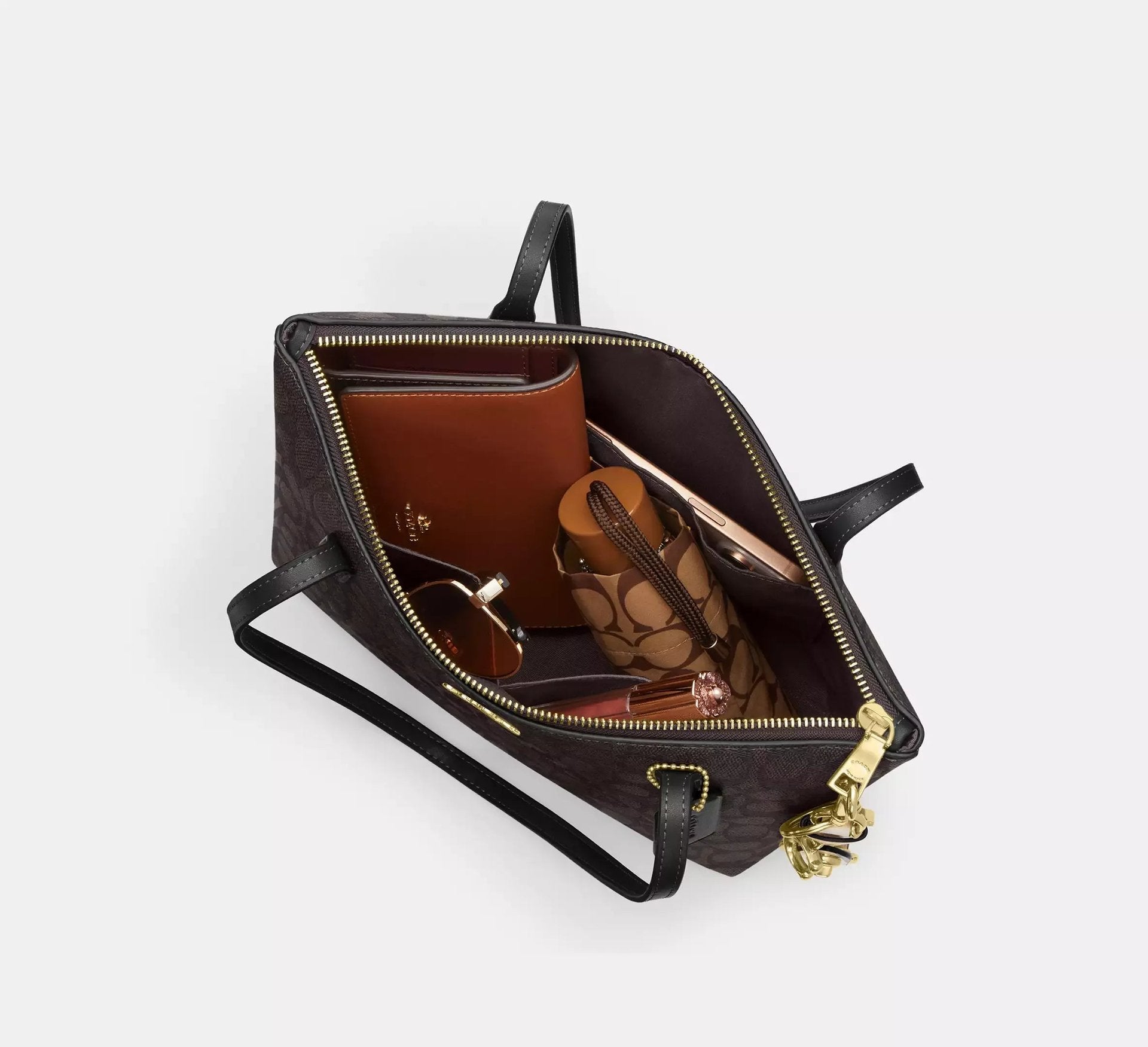 Coach Fiona Zip Tote Bag In Signature – Gold/Walnut/Black - Sneaker Türkiye