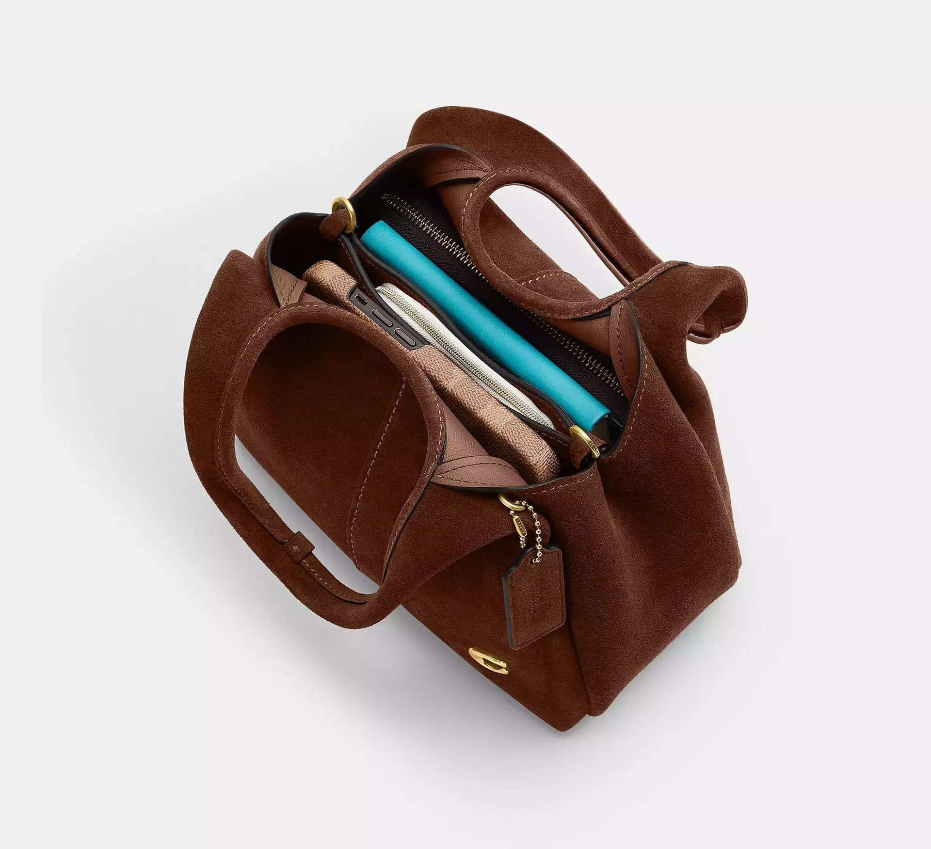 Coach Lana Shoulder Bag 23 Suede/Brass/Warm Brown - Sneaker Türkiye