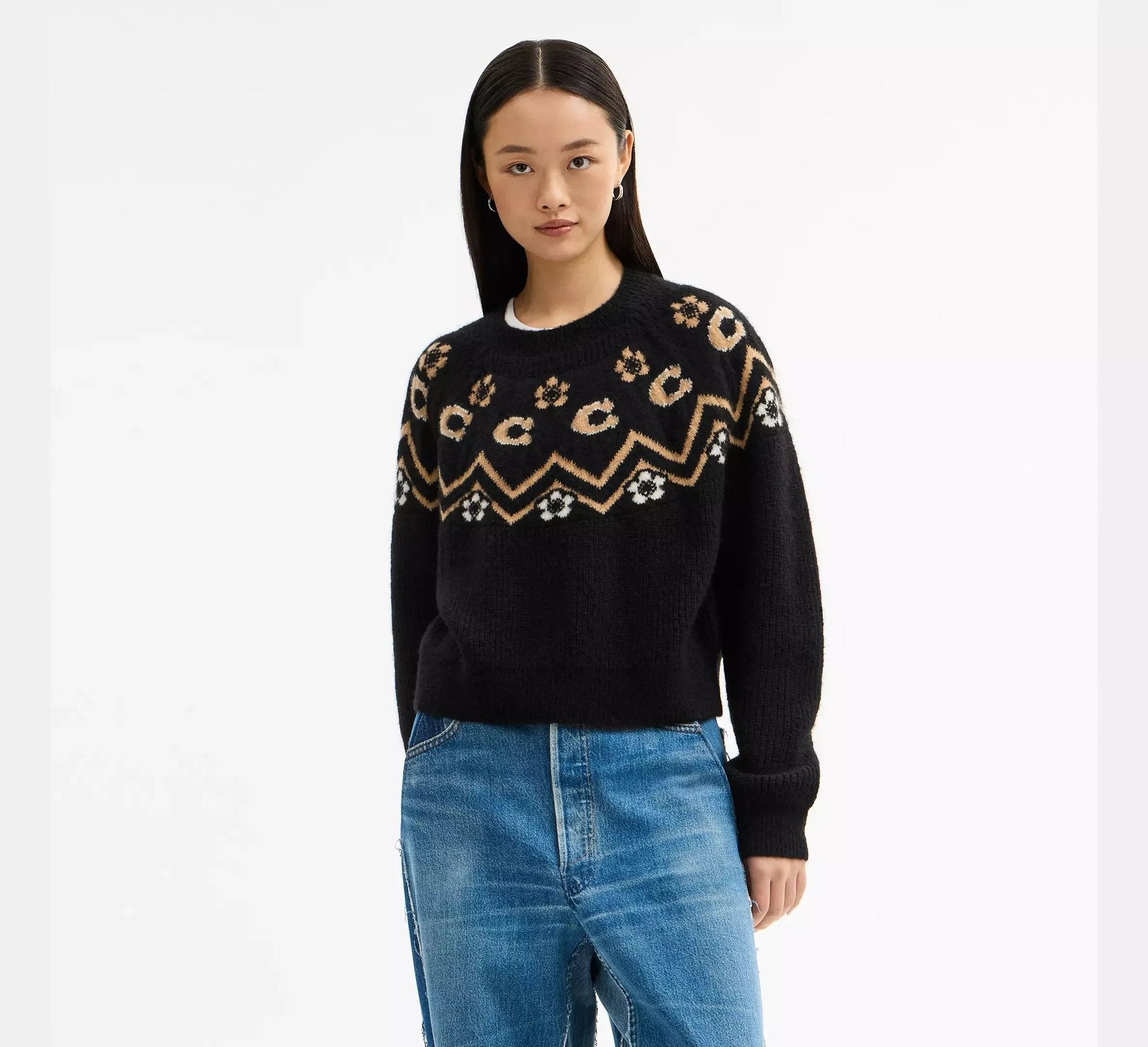 Coach Fairisle Crewneck Sweater – Black - Sneaker Türkiye