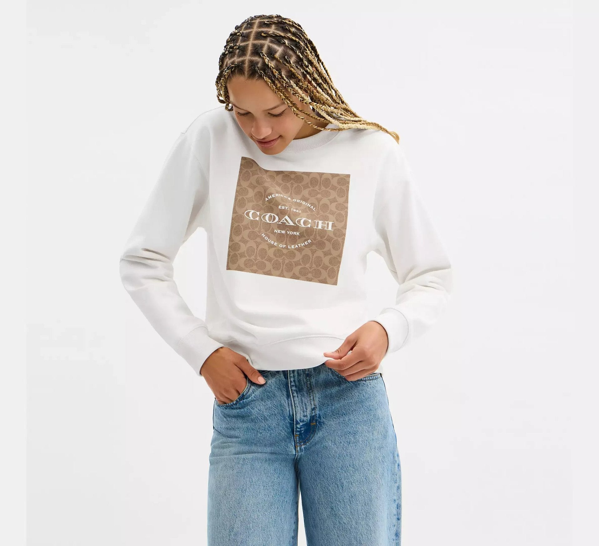 Coach Signature Square Crewneck Sweater – White - Sneaker Türkiye