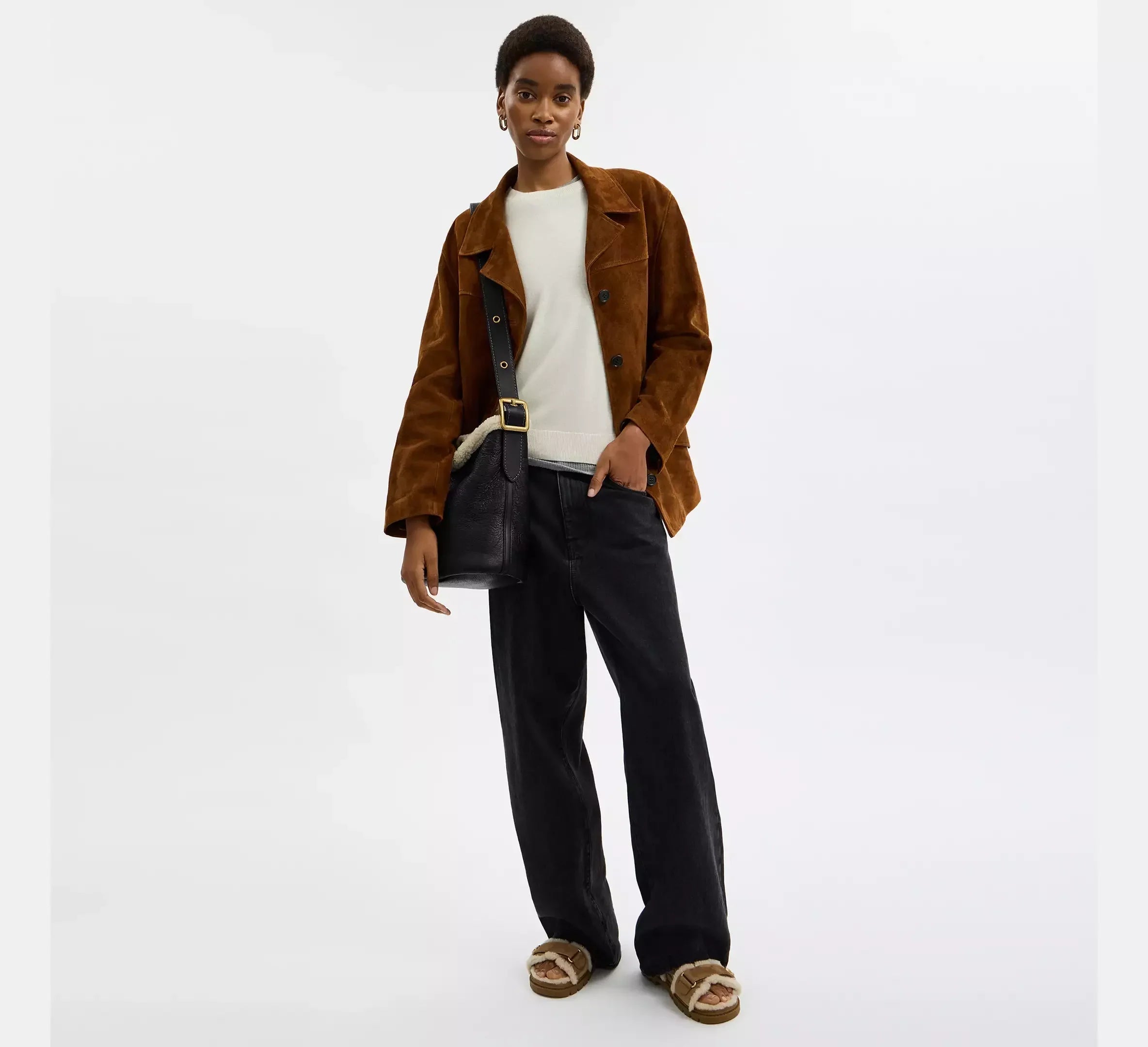 Coach Bleecker Bucket Bag In Shearling – Shearling/Brass/Black Natural - Sneaker Türkiye