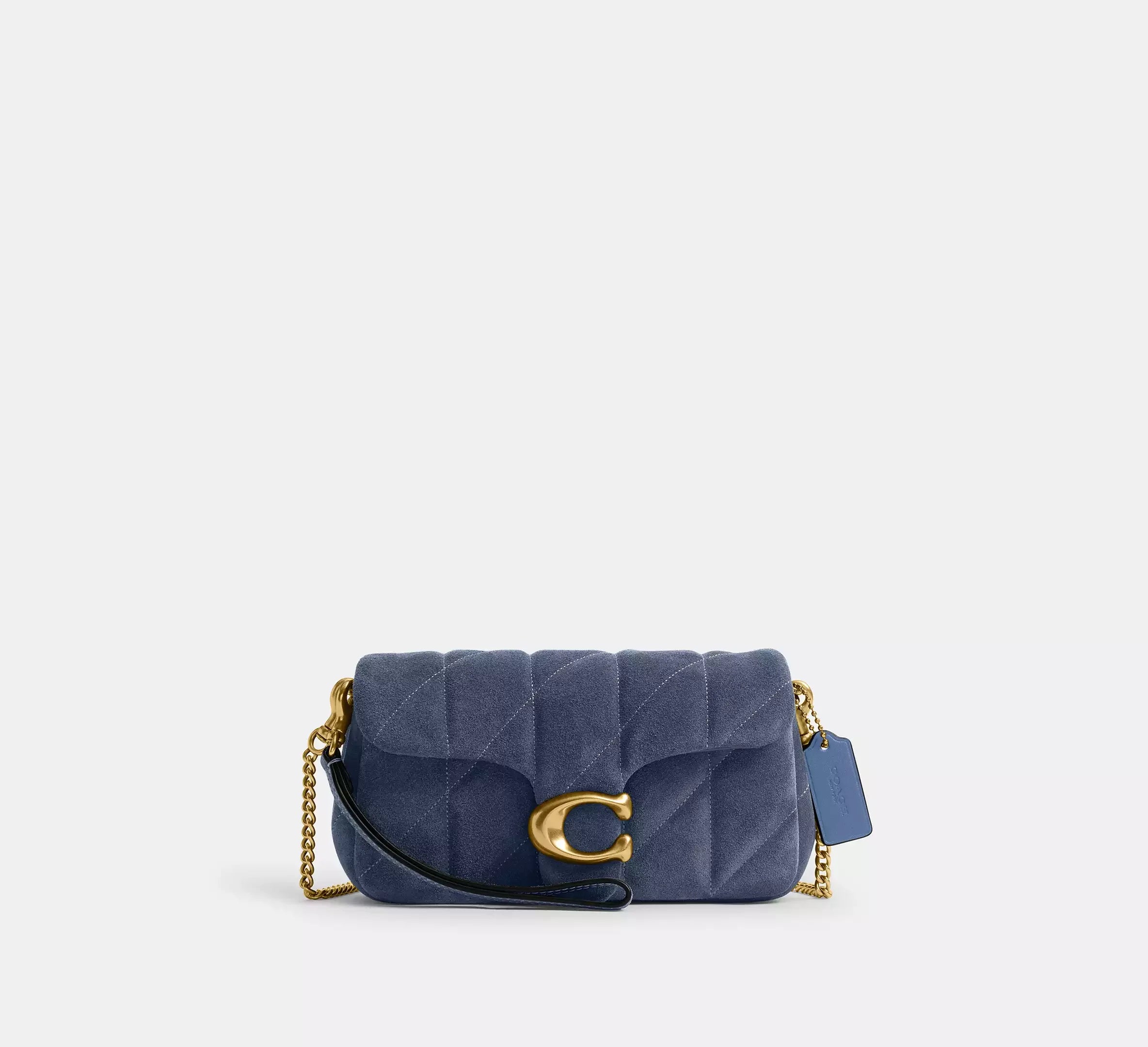 Coach Tabby Chain Crossbody Bag 19 With Quilting – Suede/Brass/Light Denim - Sneaker Türkiye