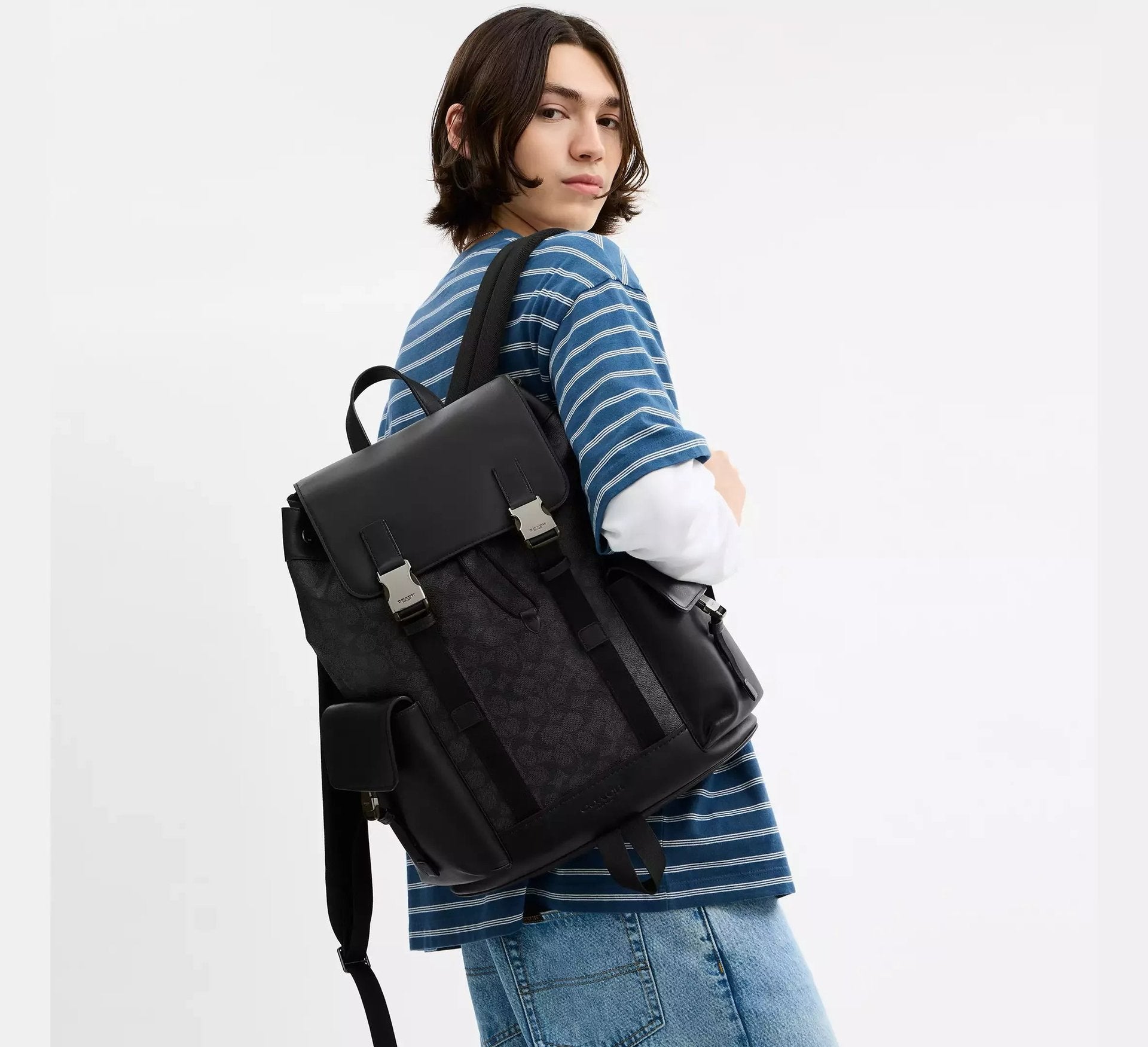 Coach Clark Backpack In Signature – Gunmetal/Charcoal/Black - Sneaker Türkiye