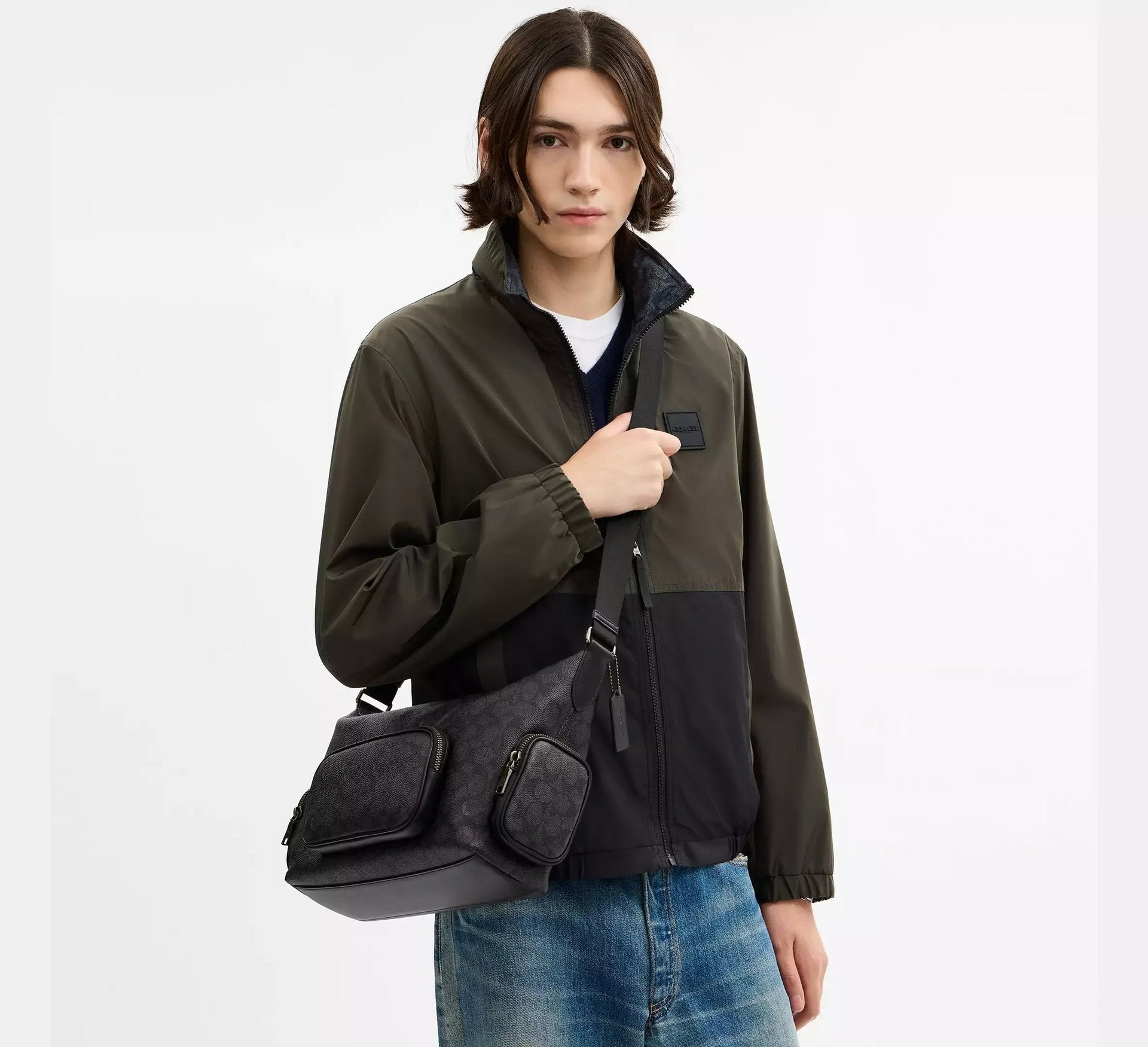 Coach Finn Crossbody Bag With Pockets In Signature – Gunmetal/Charcoal/Black - Sneaker Türkiye