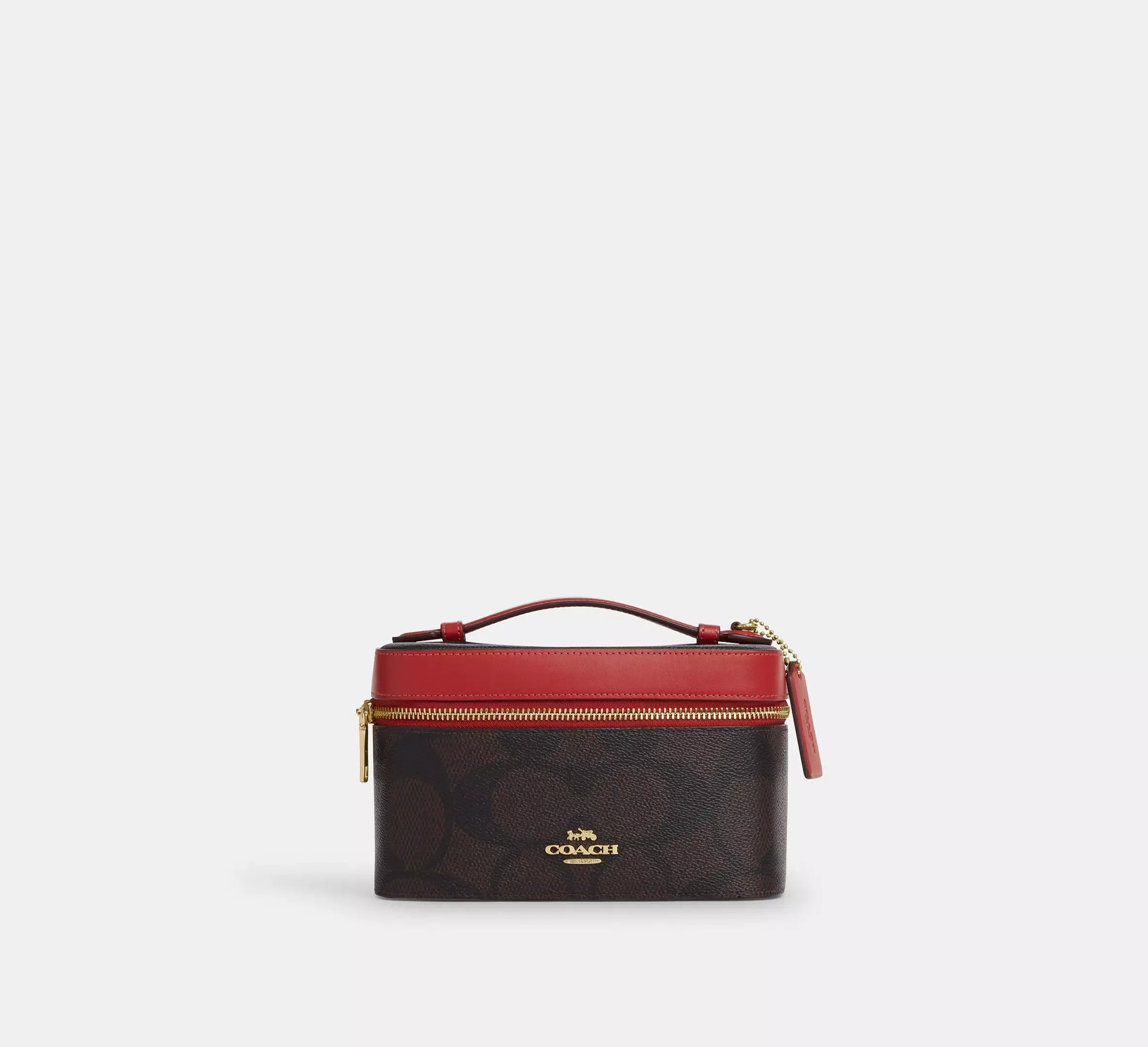 Coach Cosmetic Case In Signature With Floral Print – Gold/Walnut/True Red - Sneaker Türkiye