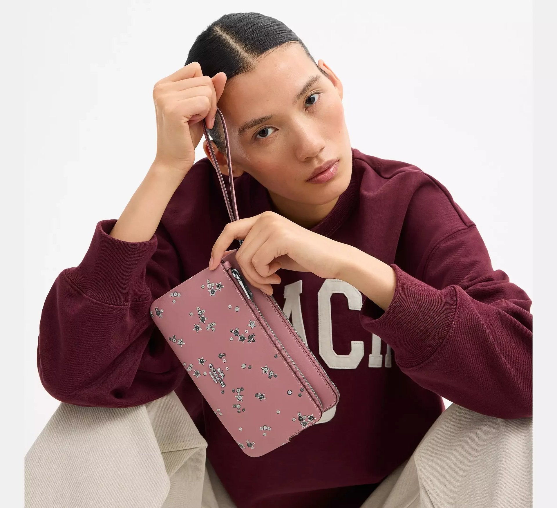 Coach Double Zip Wallet With Star Print – Silver/Dusty Pink Multi - Sneaker Türkiye