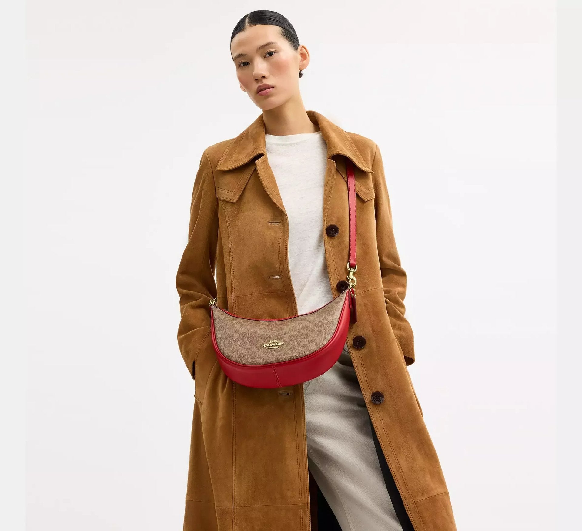 Coach Aria Shoulder Bag In Signature – Gold/Tan/Carnation - Sneaker Türkiye