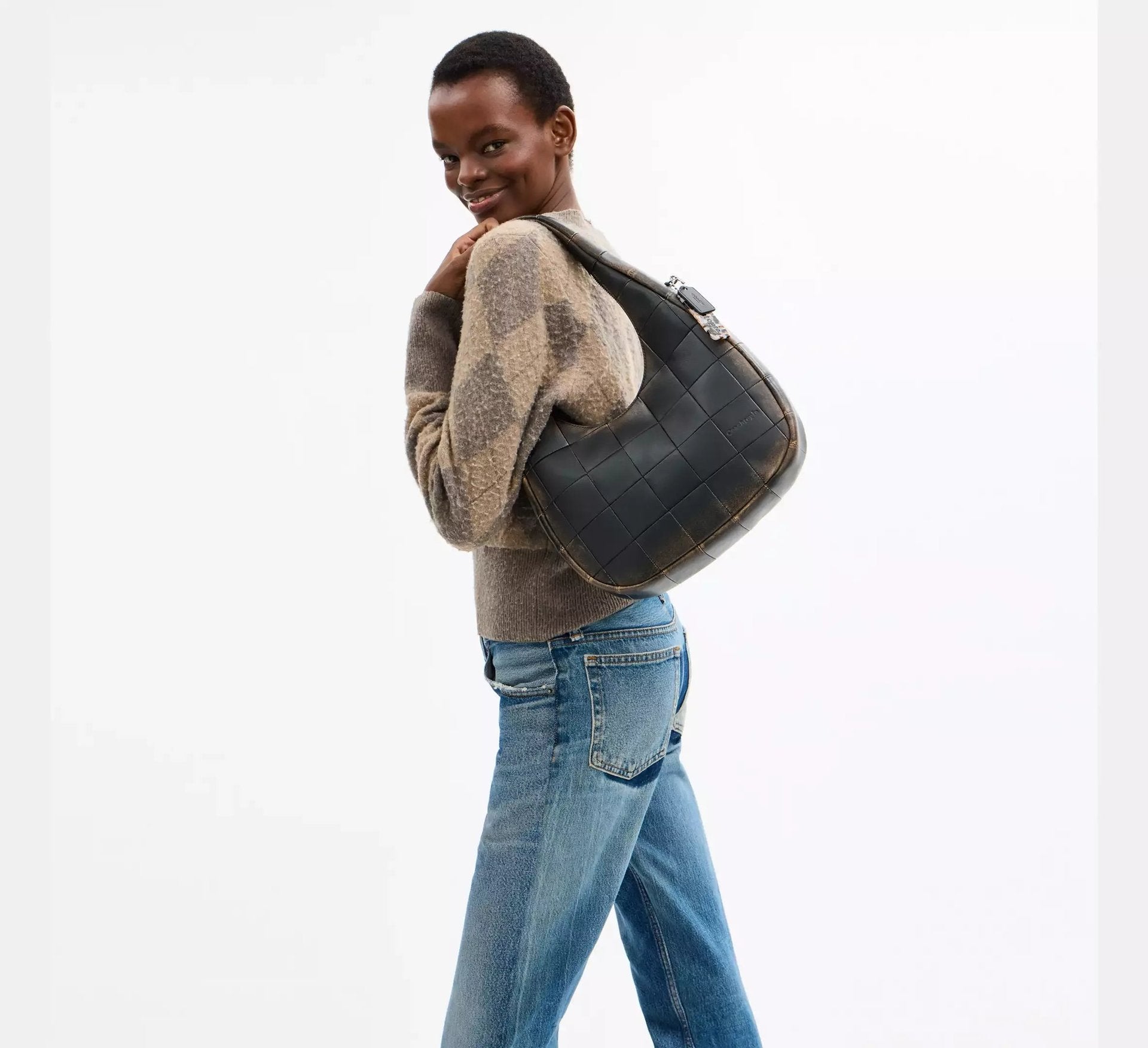 Coach Alter/Ego Crescent Shoulder Bag In Checkerboard Upcrafted Leather – Black/Brown - Sneaker Türkiye