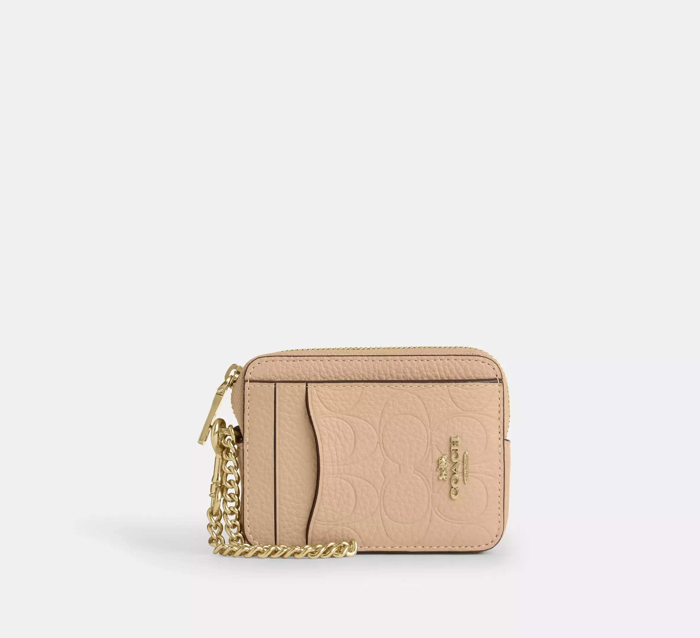 Coach Zip Card Case In Signature Leather – Gold/Oat - Sneaker Türkiye