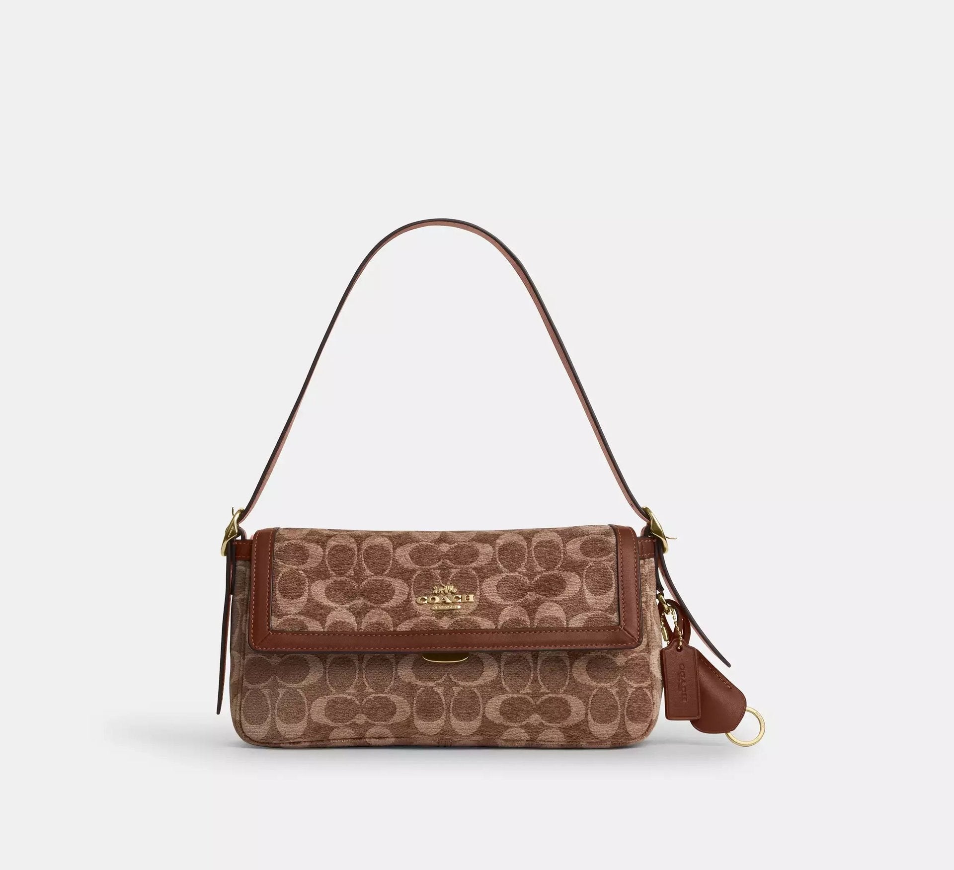 Coach Etta Small Flap Shoulder Bag In Signature Chenille – Gold/Light Khaki/Vintage Brown - Sneaker Türkiye