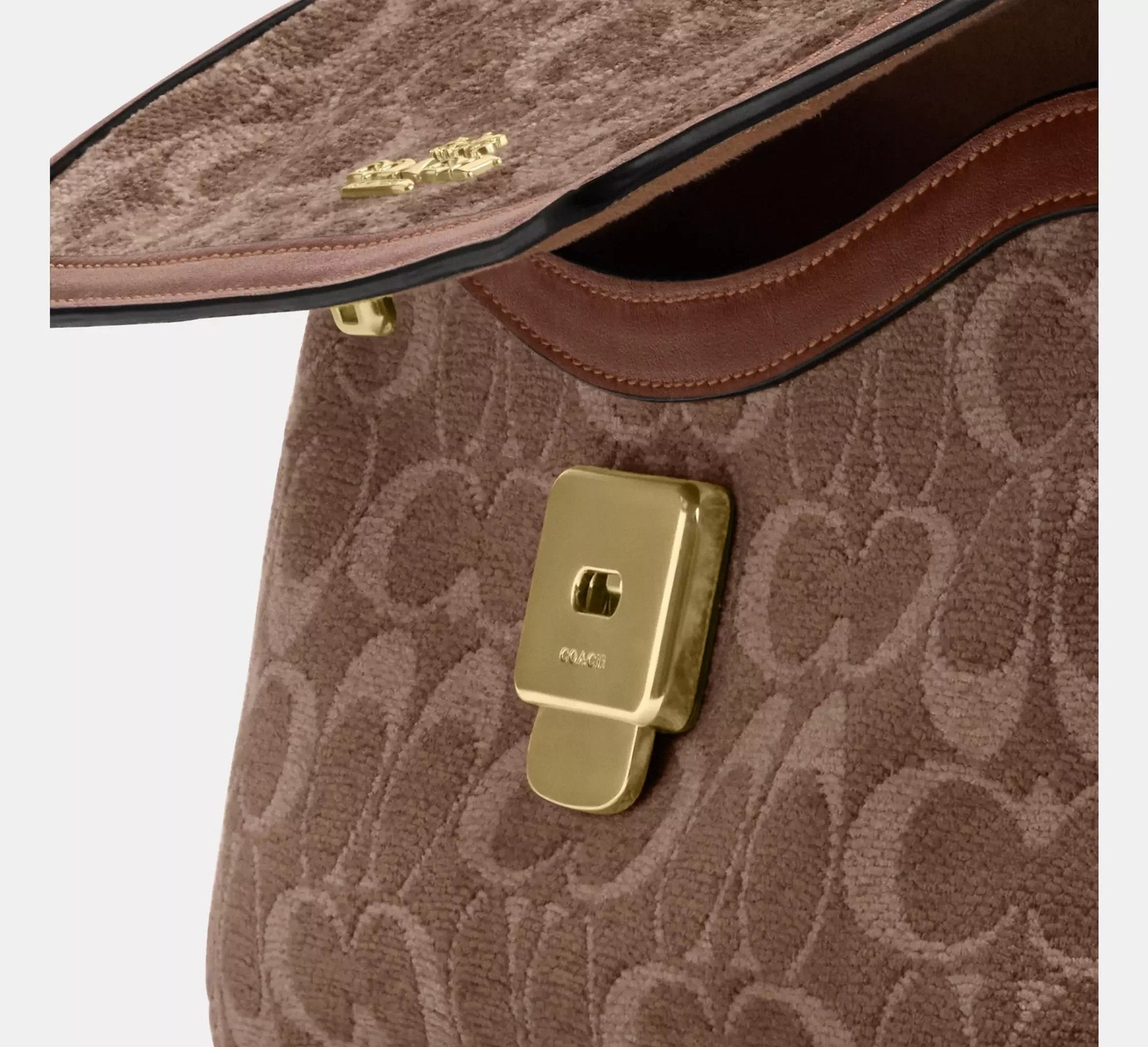 Coach Etta Small Flap Shoulder Bag In Signature Chenille – Gold/Light Khaki/Vintage Brown - Sneaker Türkiye