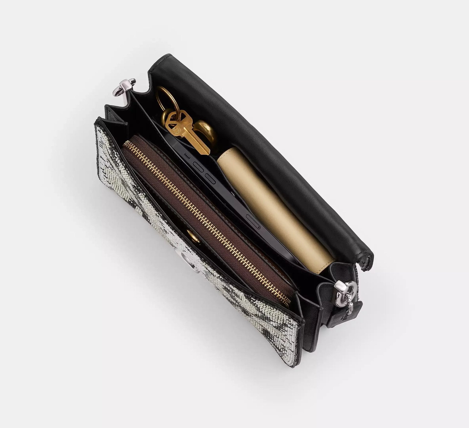Coach Tabby Shoulder Bag 26 With Beaded Snake – Silver/Black - Sneaker Türkiye
