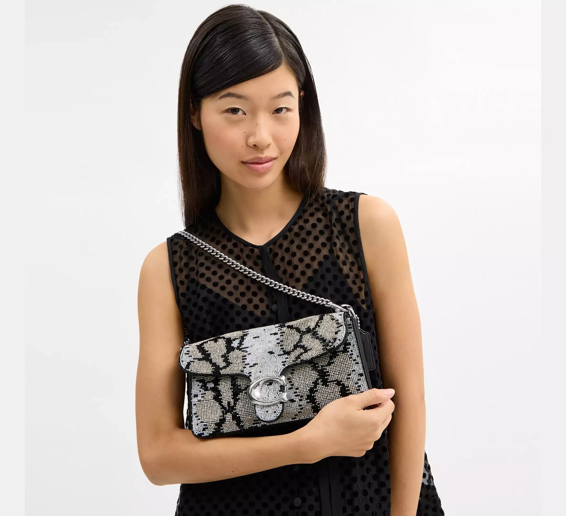Coach Tabby Shoulder Bag 26 With Beaded Snake – Silver/Black - Sneaker Türkiye