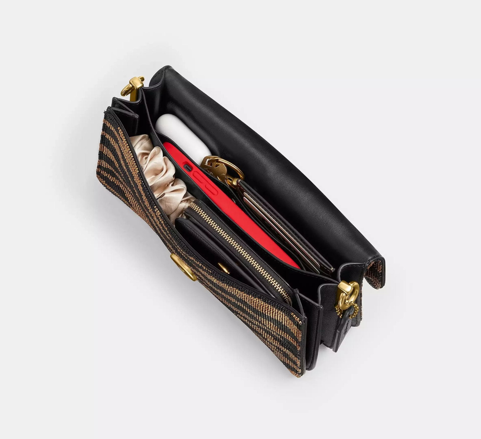 Coach Tabby Shoulder Bag 26 With Beaded Tiger – Brass/Black - Sneaker Türkiye
