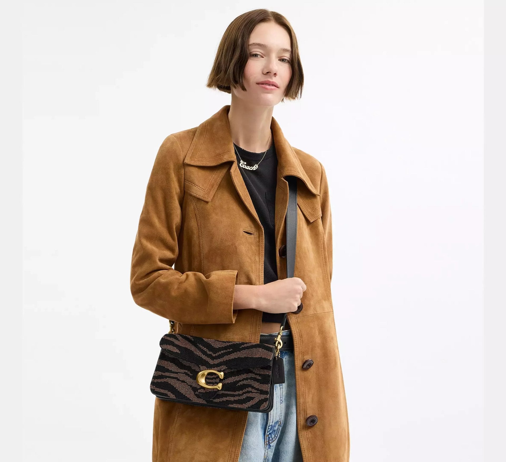 Coach Tabby Shoulder Bag 26 With Beaded Tiger – Brass/Black - Sneaker Türkiye