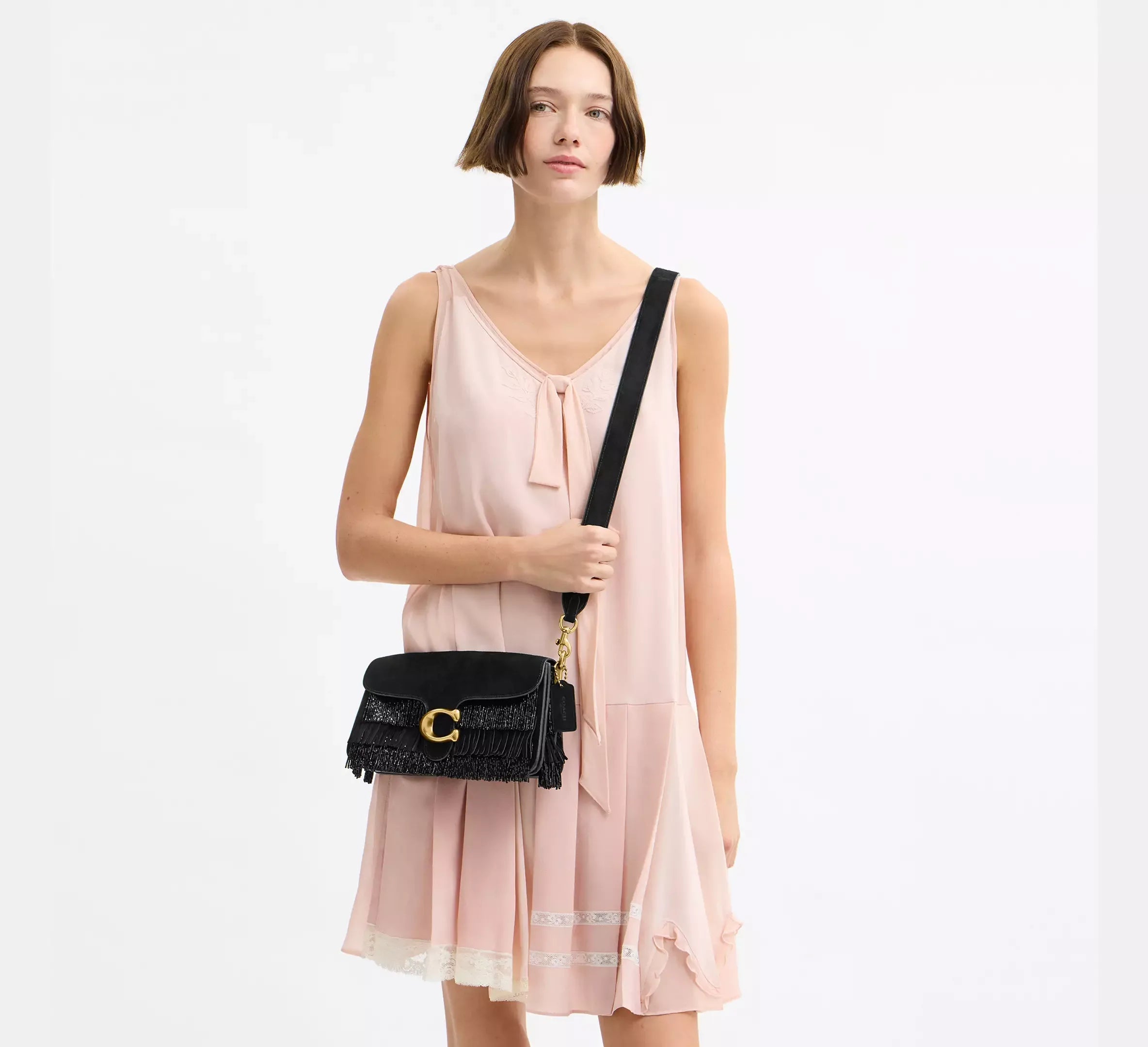 Coach Tabby Shoulder Bag 26 With Crystal Beaded Fringe – Brass/Black - Sneaker Türkiye