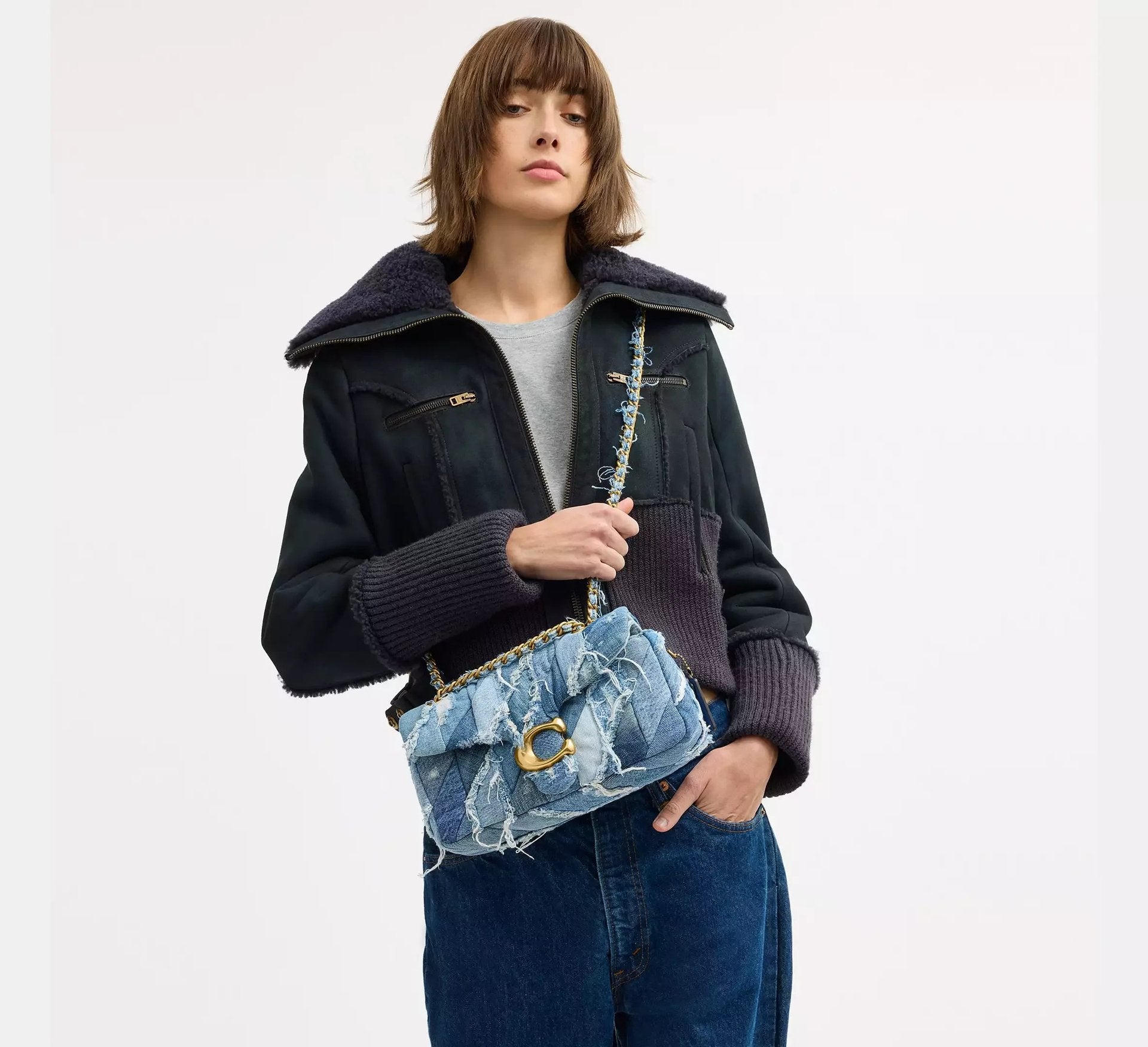 Coach Tabby Shoulder Bag 26 With Repurposed Denim Patchwork Quilting – Denim/Brass/Denim - Sneaker Türkiye