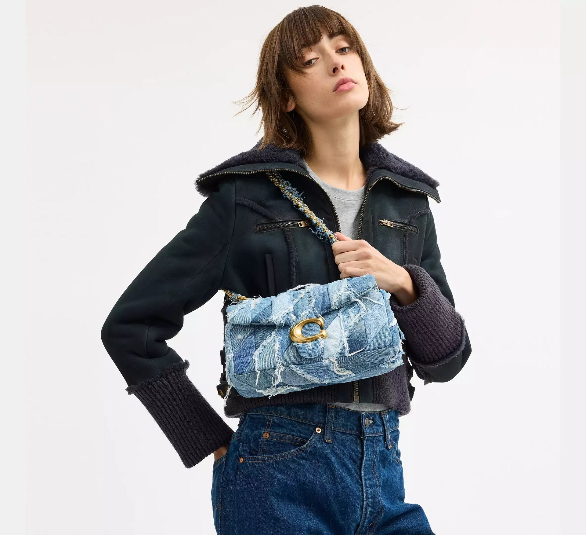 Coach Tabby Shoulder Bag 26 With Repurposed Denim Patchwork Quilting – Denim/Brass/Denim - Sneaker Türkiye